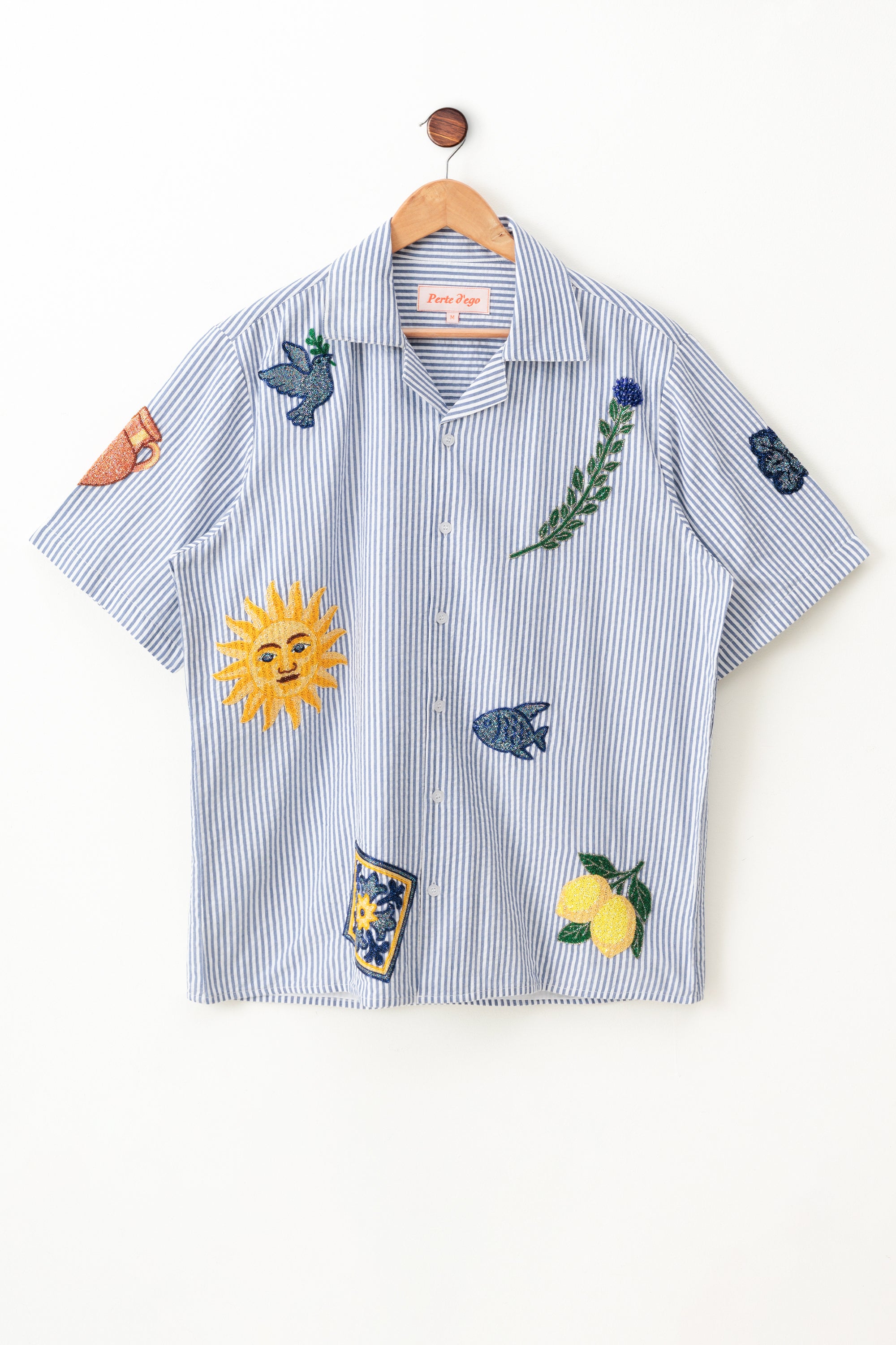 "Postcards From Sicily" hand embroidered Shirt