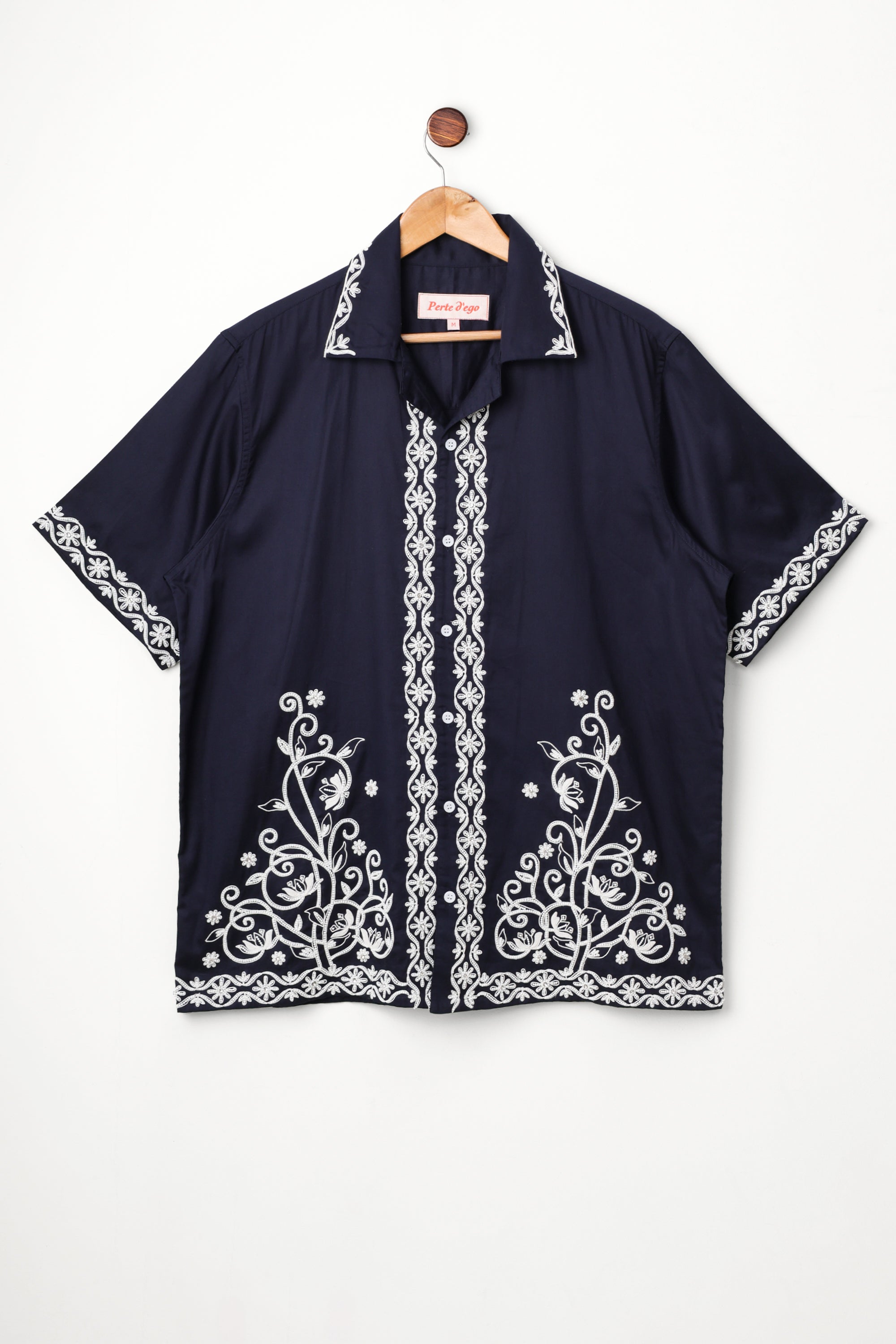 "Noir Jardin" hand embroidered shirt