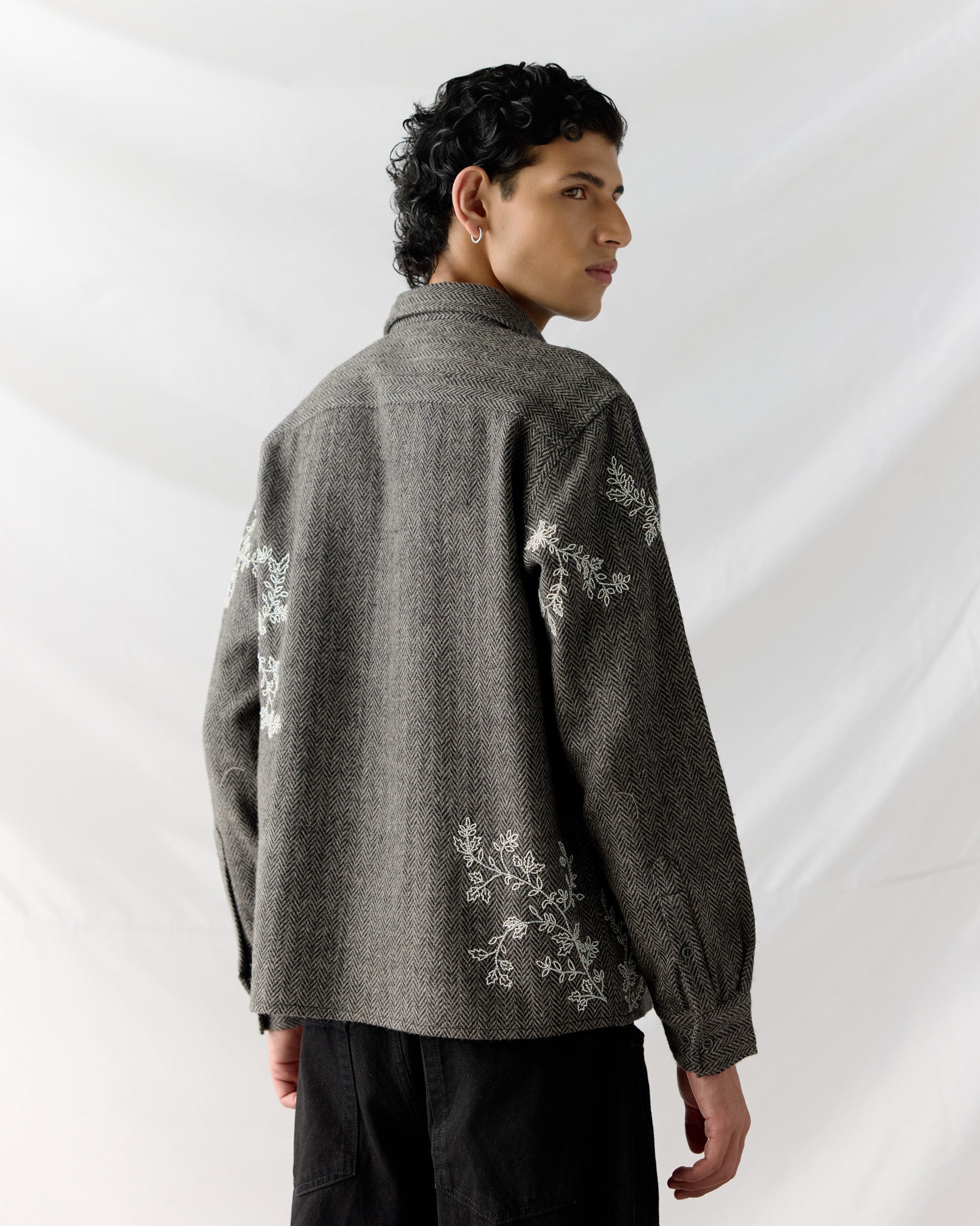 Floral wool shirt- Grey