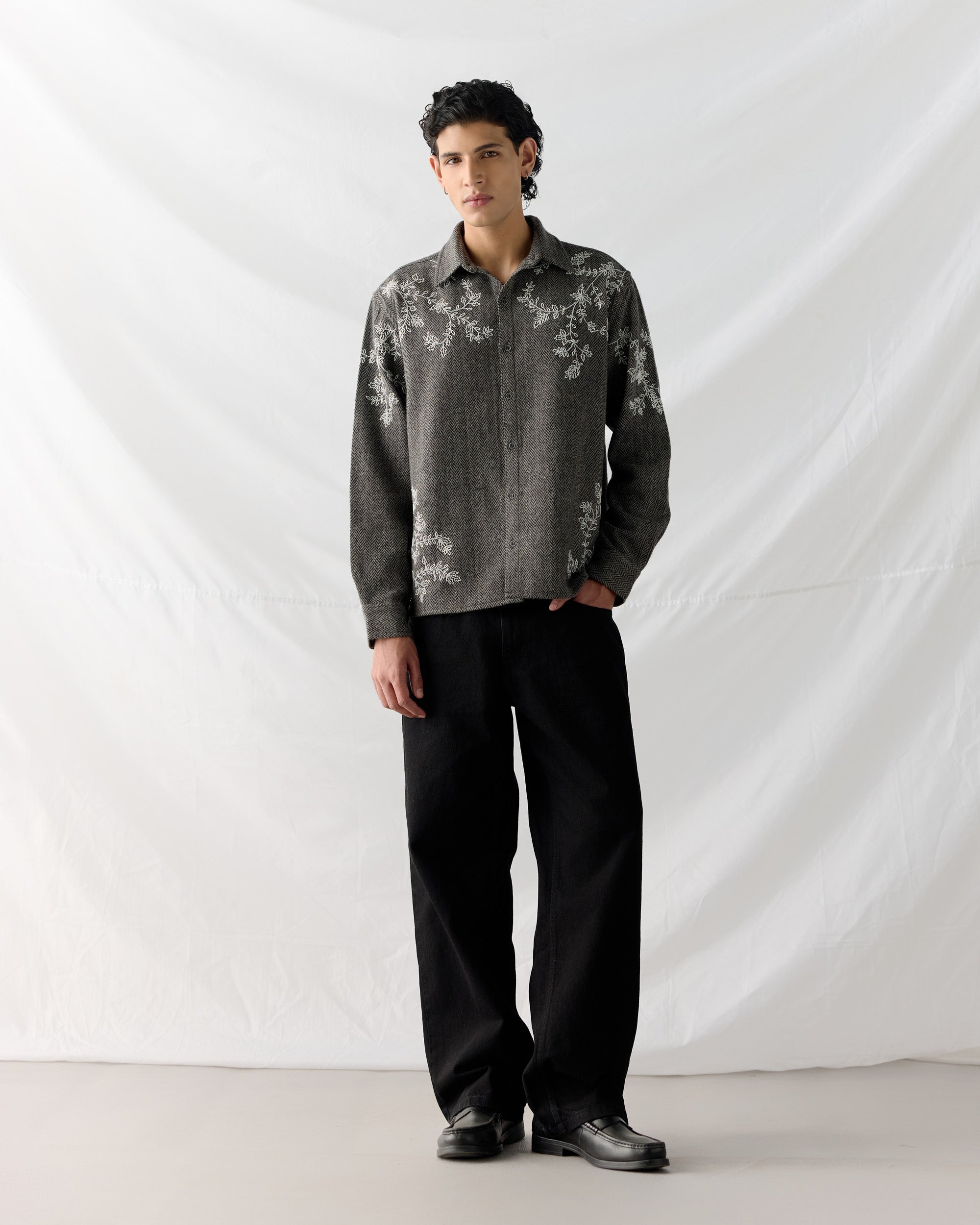 Floral wool shirt- Grey