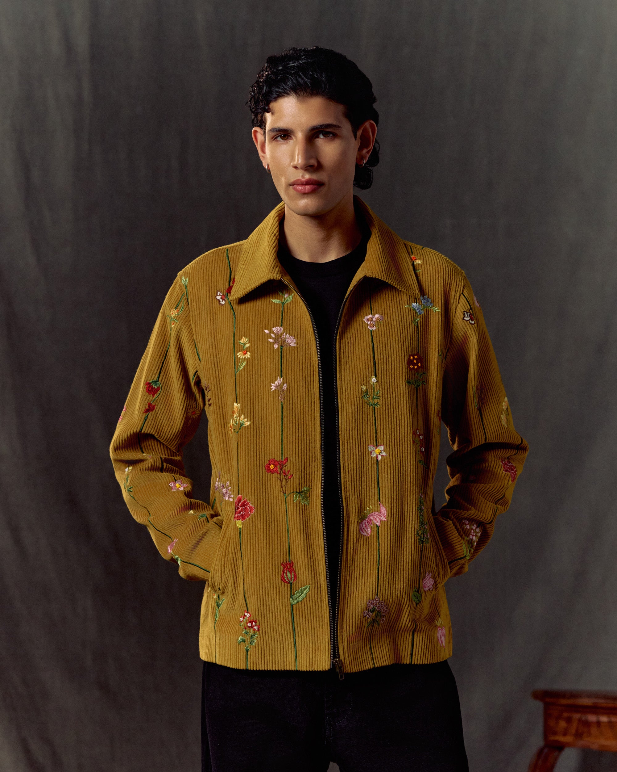 Floral stripes corduroy jacket