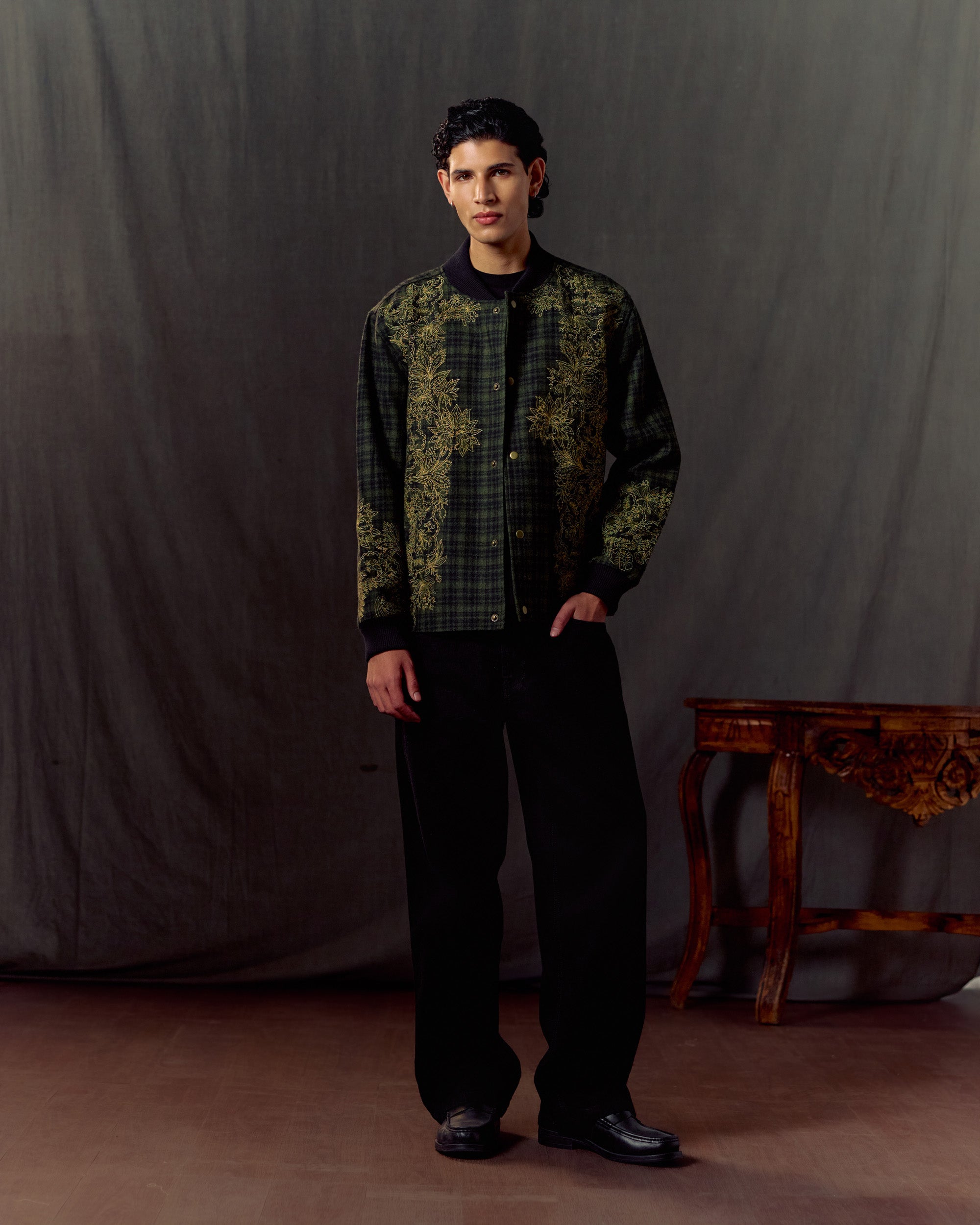 Golden Moss Embroidered bomber jacket