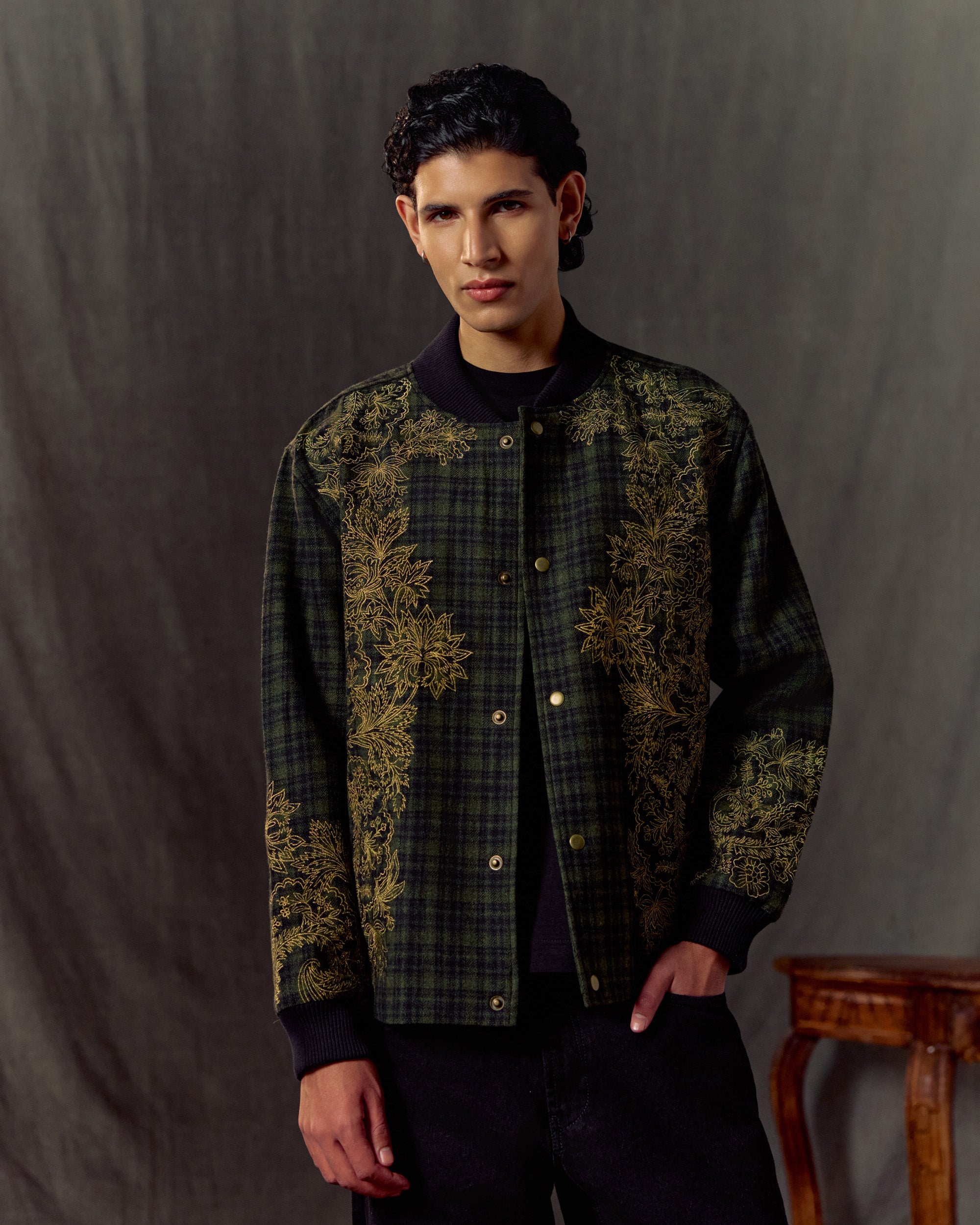 Golden Moss Embroidered bomber jacket