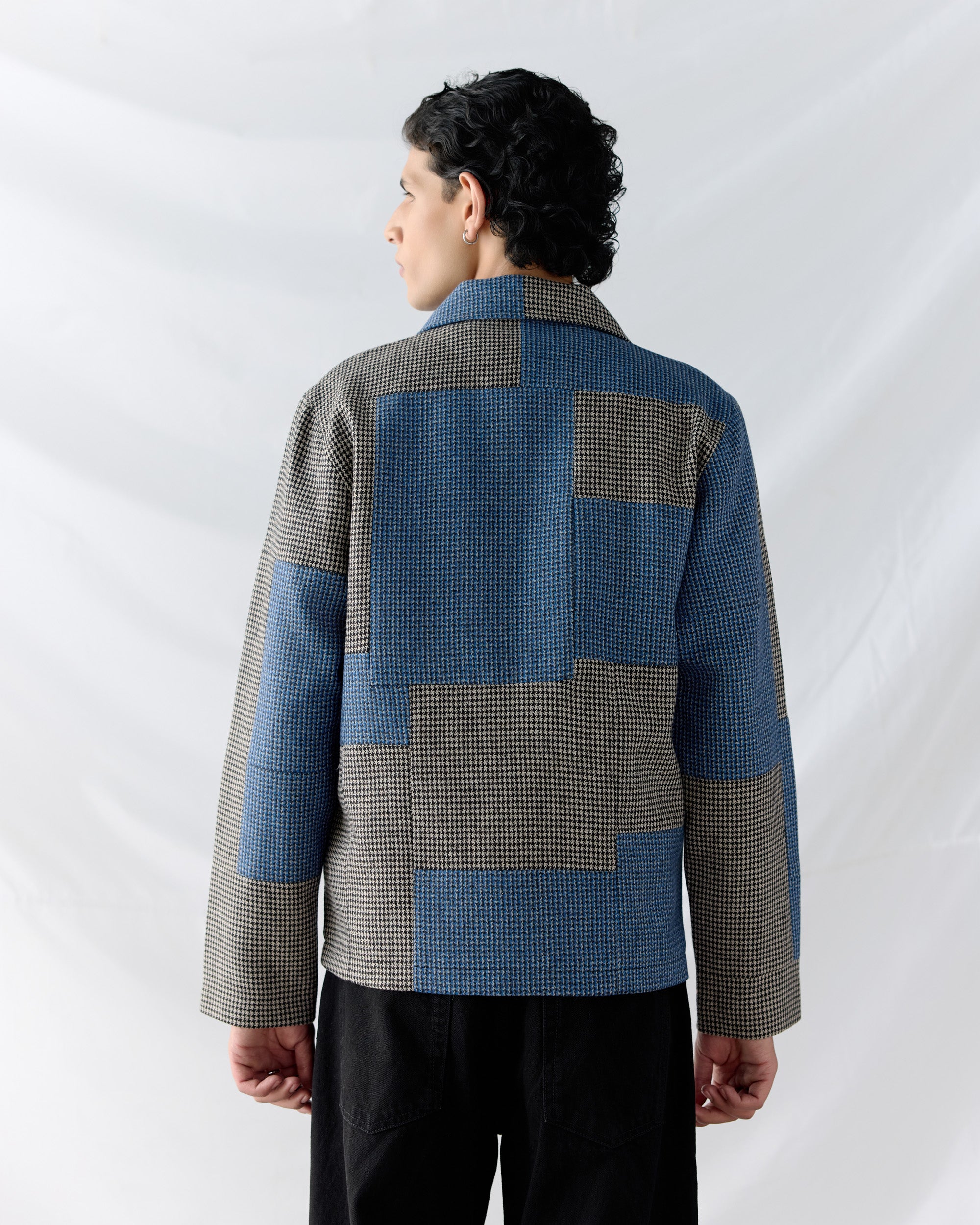 Patchwork wool zip up jacket