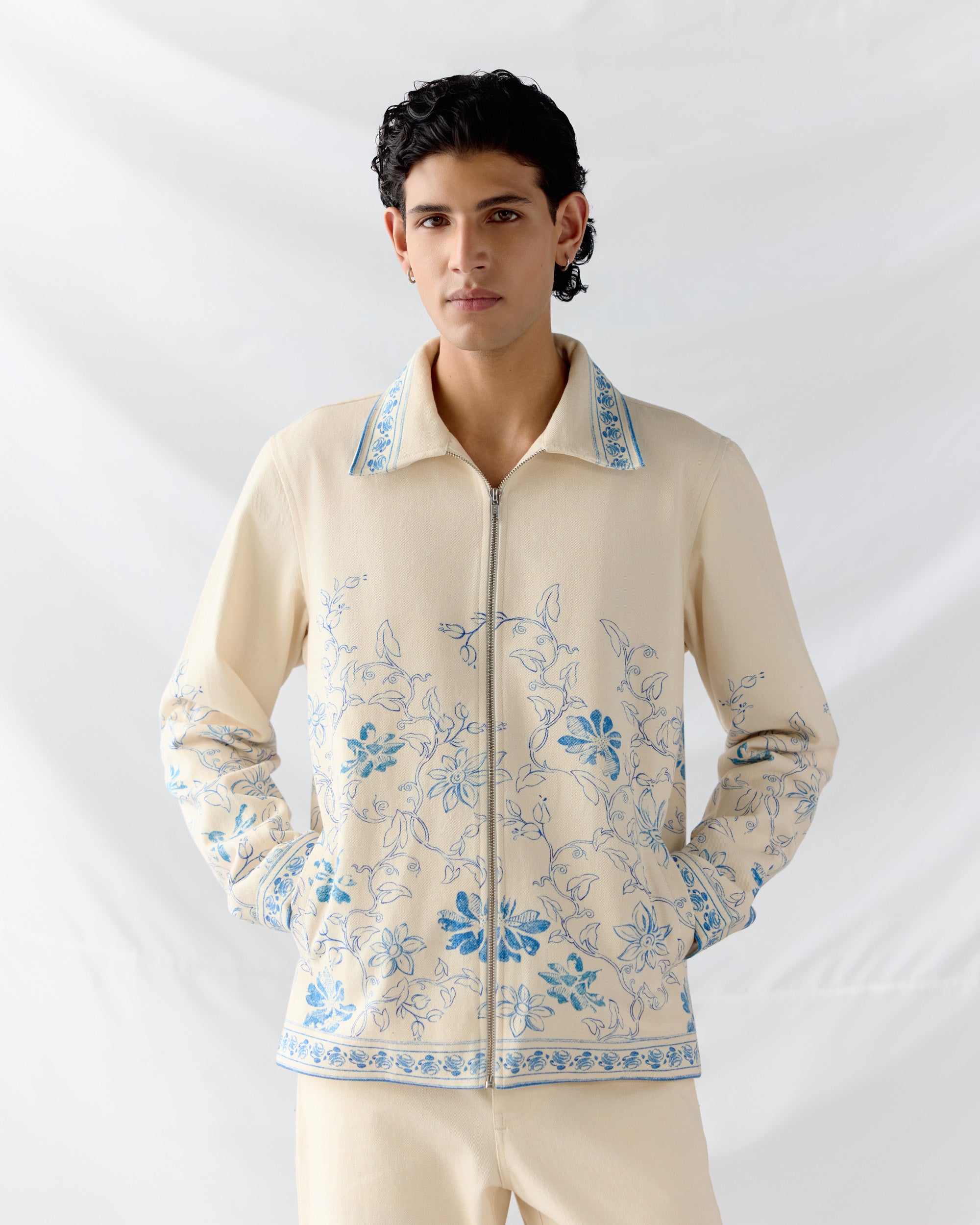 Floral sketch twill jacket