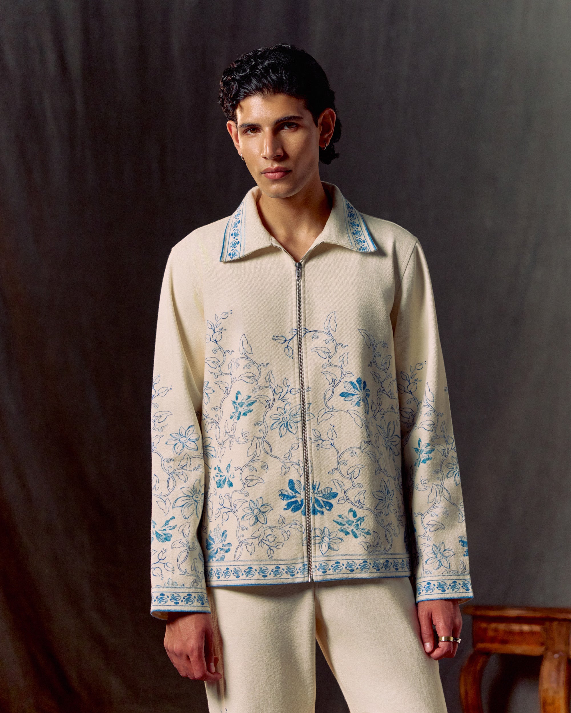 Floral sketch twill jacket