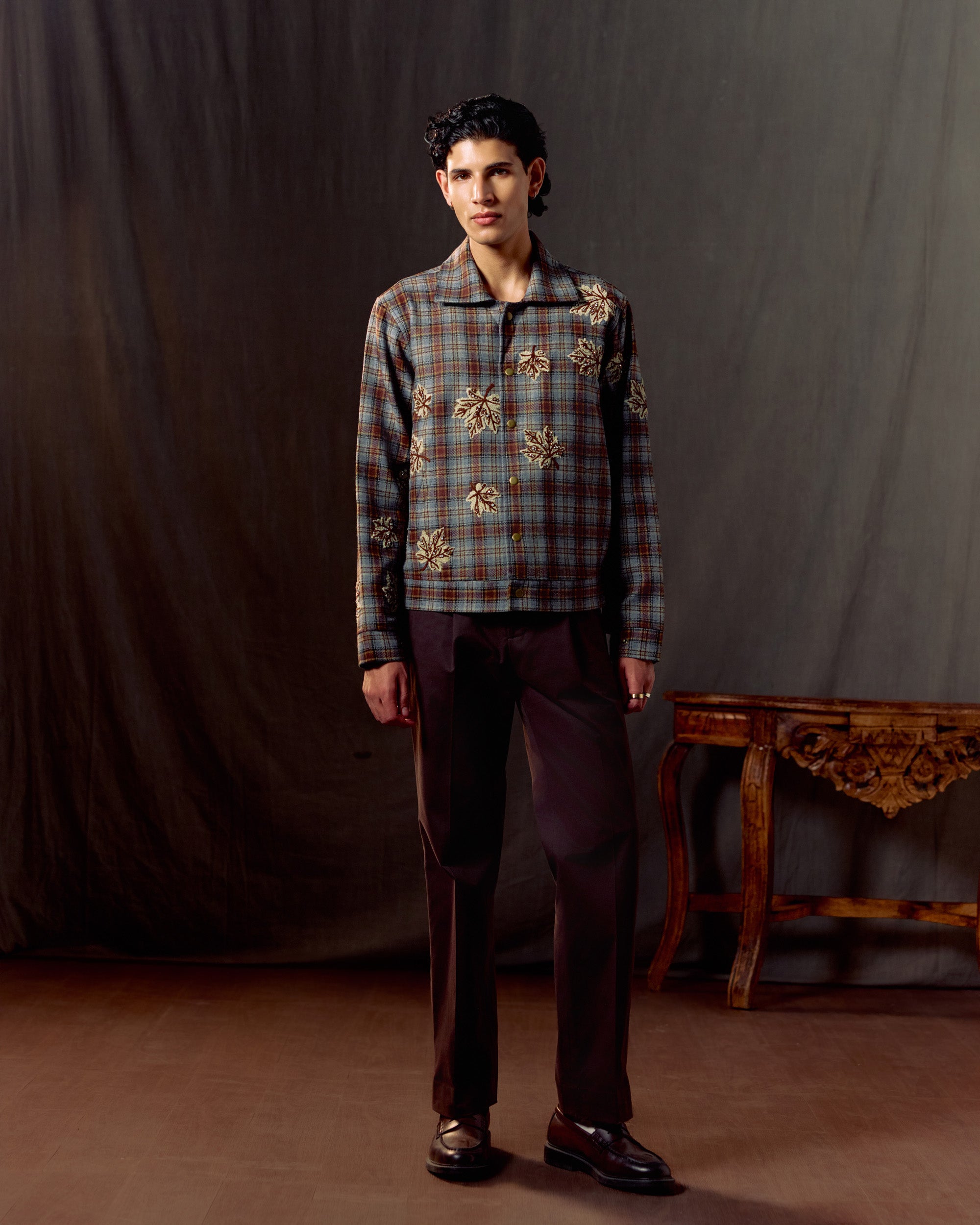 "Le Fall" hand embroidered wool overshirt