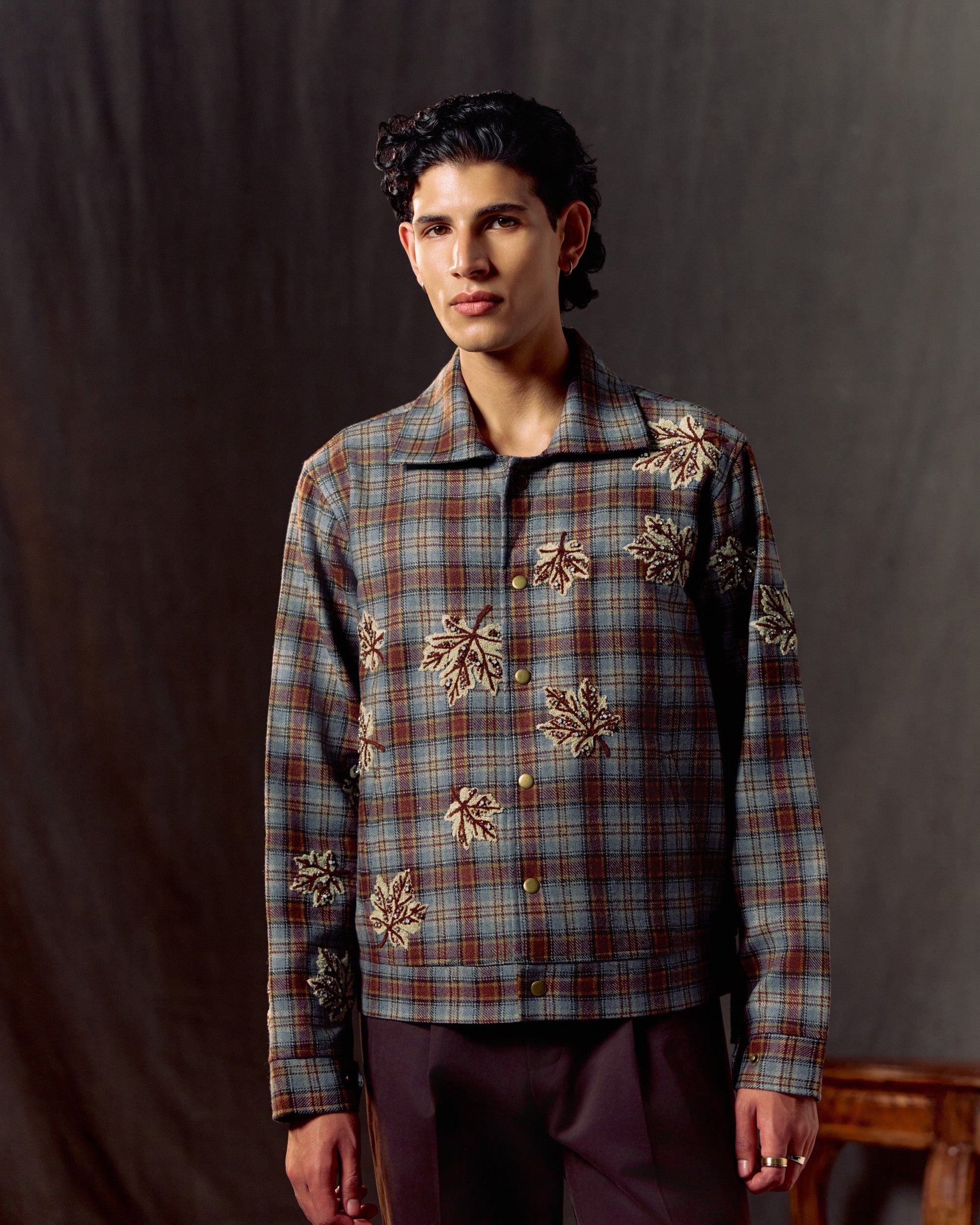 "Le Fall" hand embroidered wool overshirt