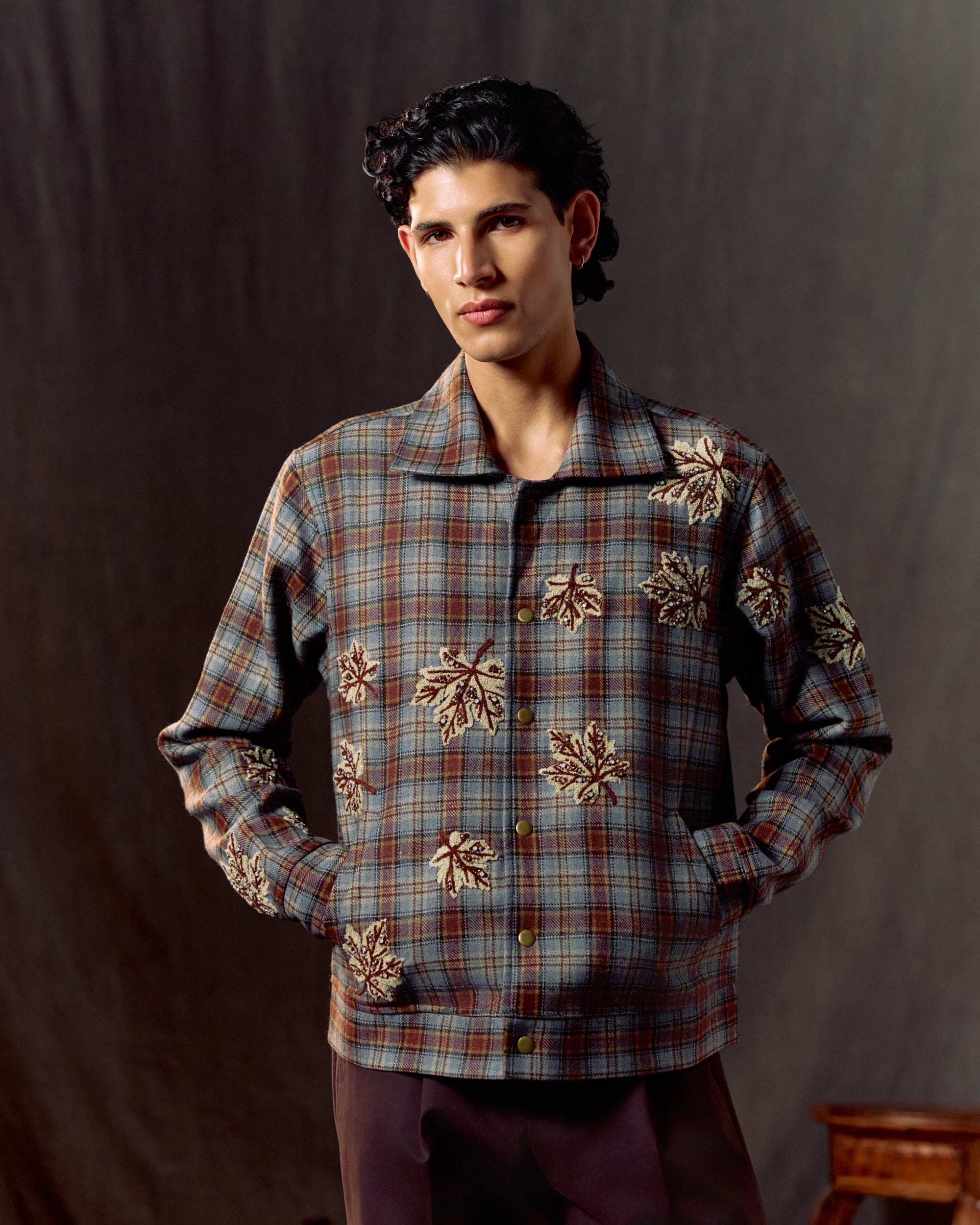 "Le Fall" hand embroidered wool overshirt