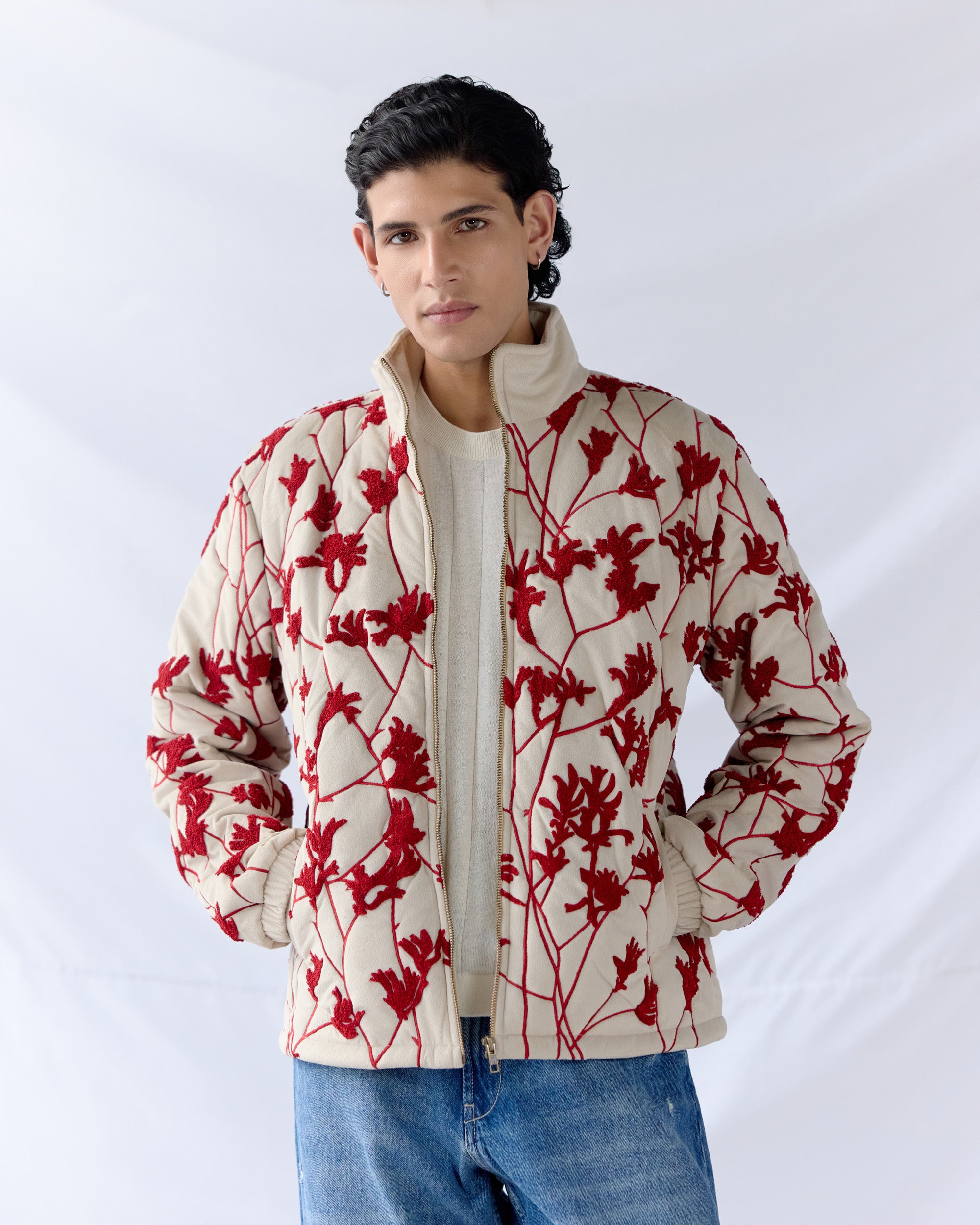 Red Bloom quilted jacket