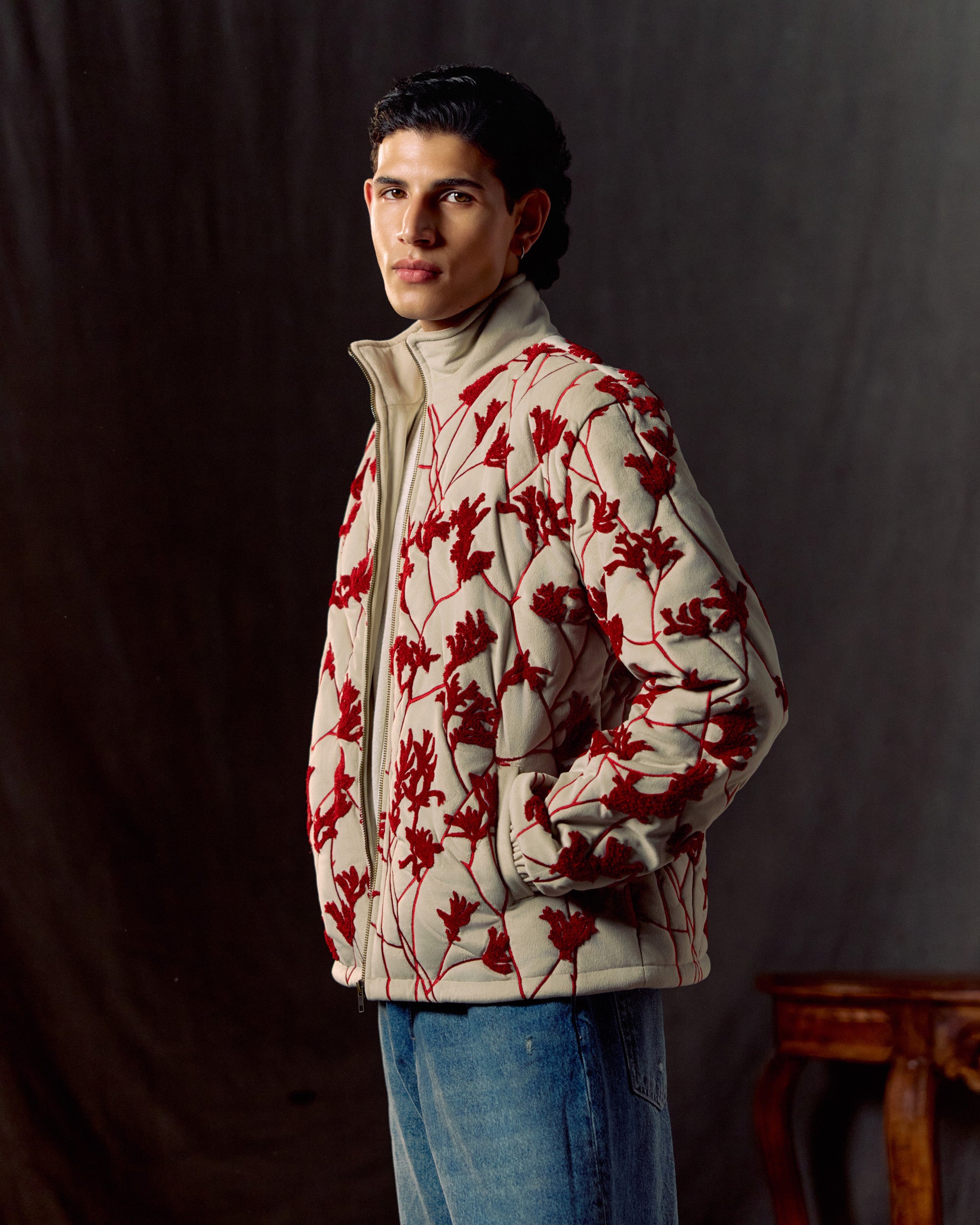 Red Bloom quilted jacket