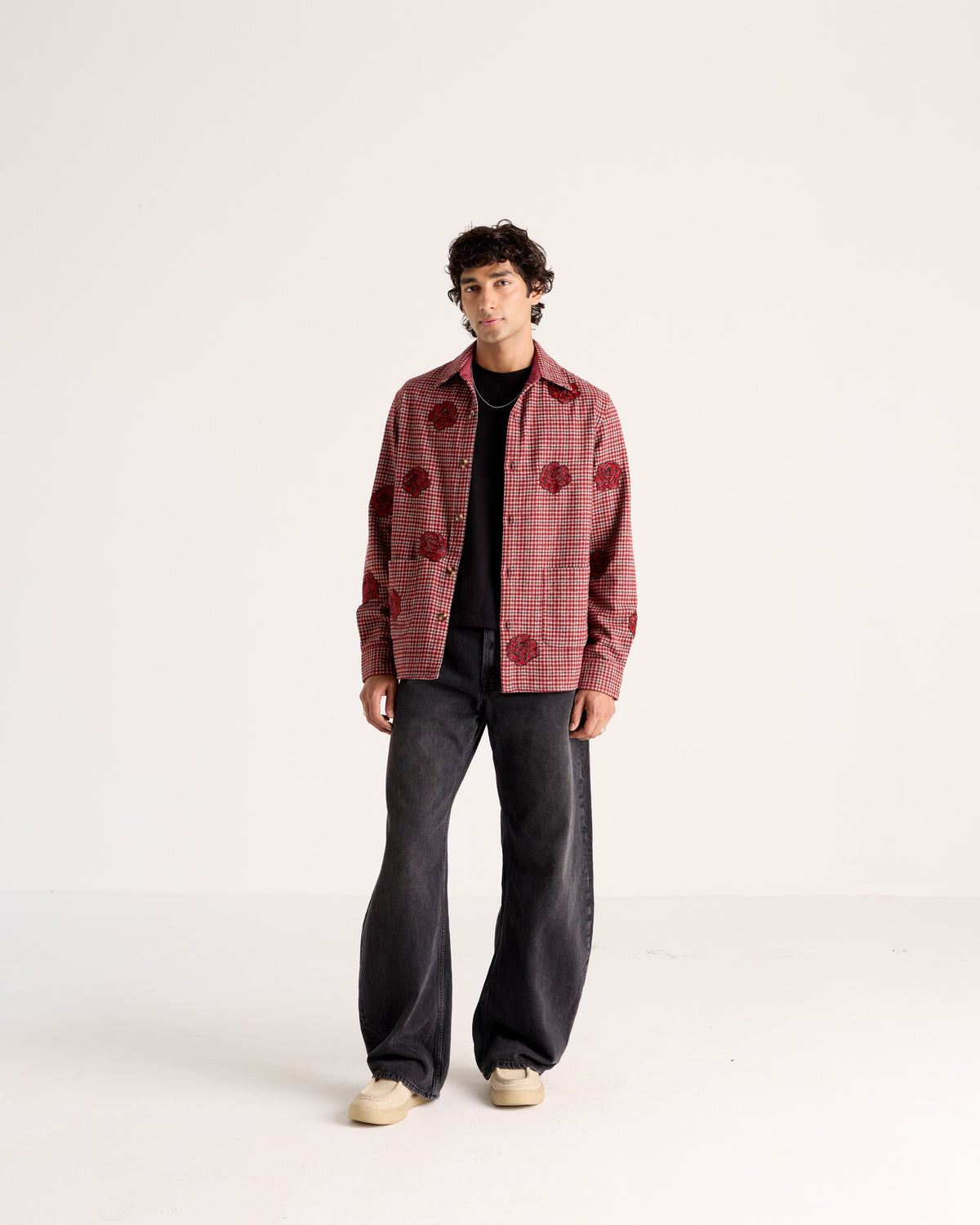 "Le Rosa" Hand-Embroidered Wool Overshirt
