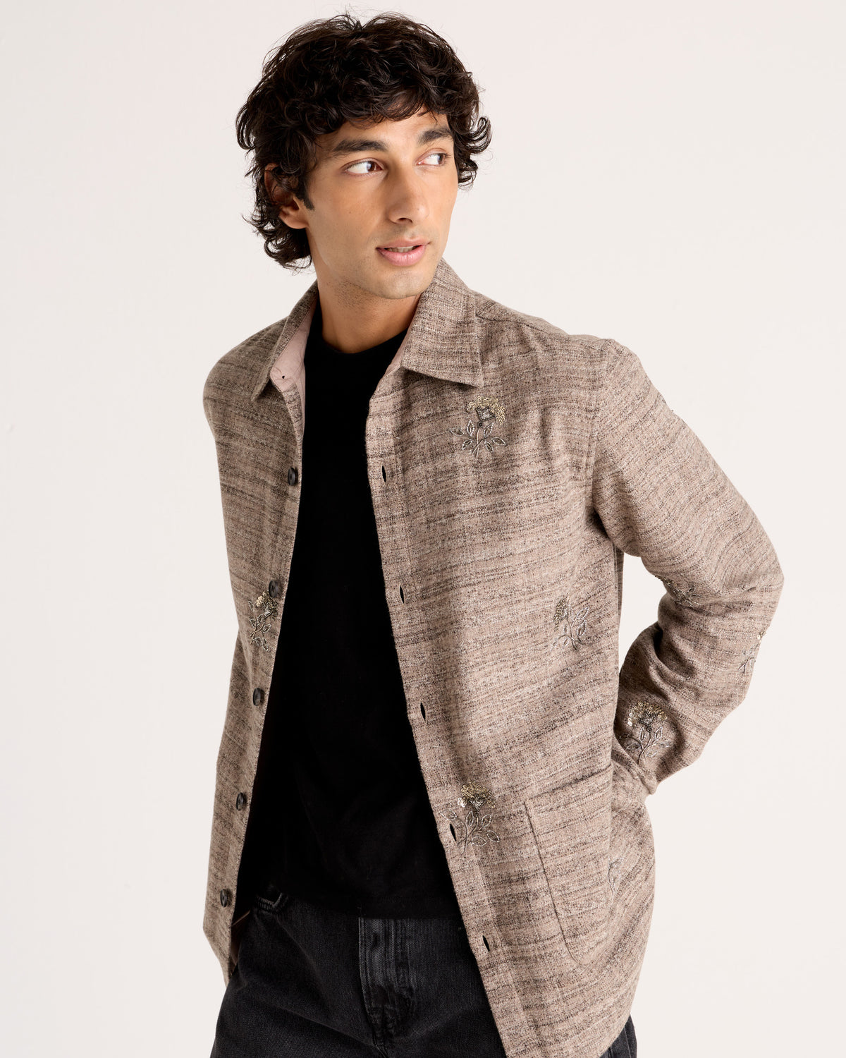 "Le Toscana" Hand-Embroidered Wool Overshirt