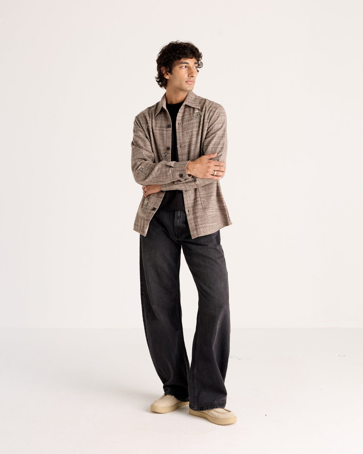 "Le Toscana" Hand-Embroidered Wool Overshirt