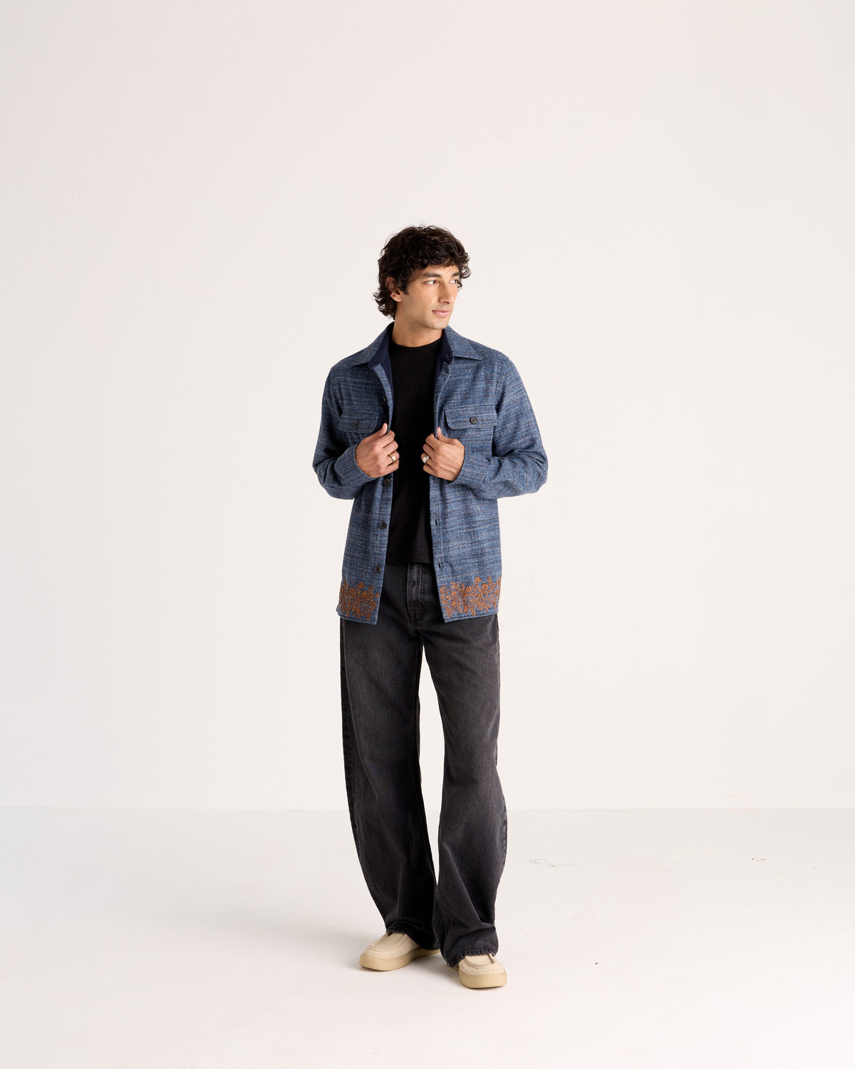 "Le Como" Hand-Embroidered Wool Overshirt