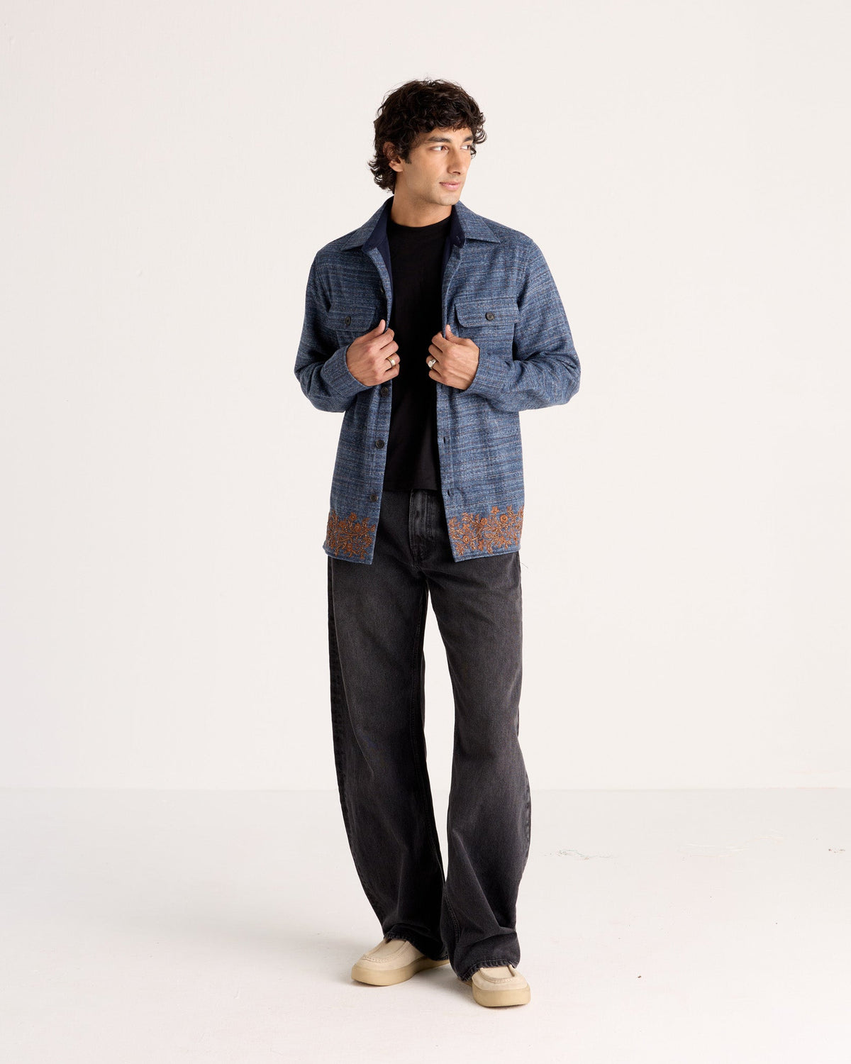 "Le Como" Hand-Embroidered Wool Overshirt