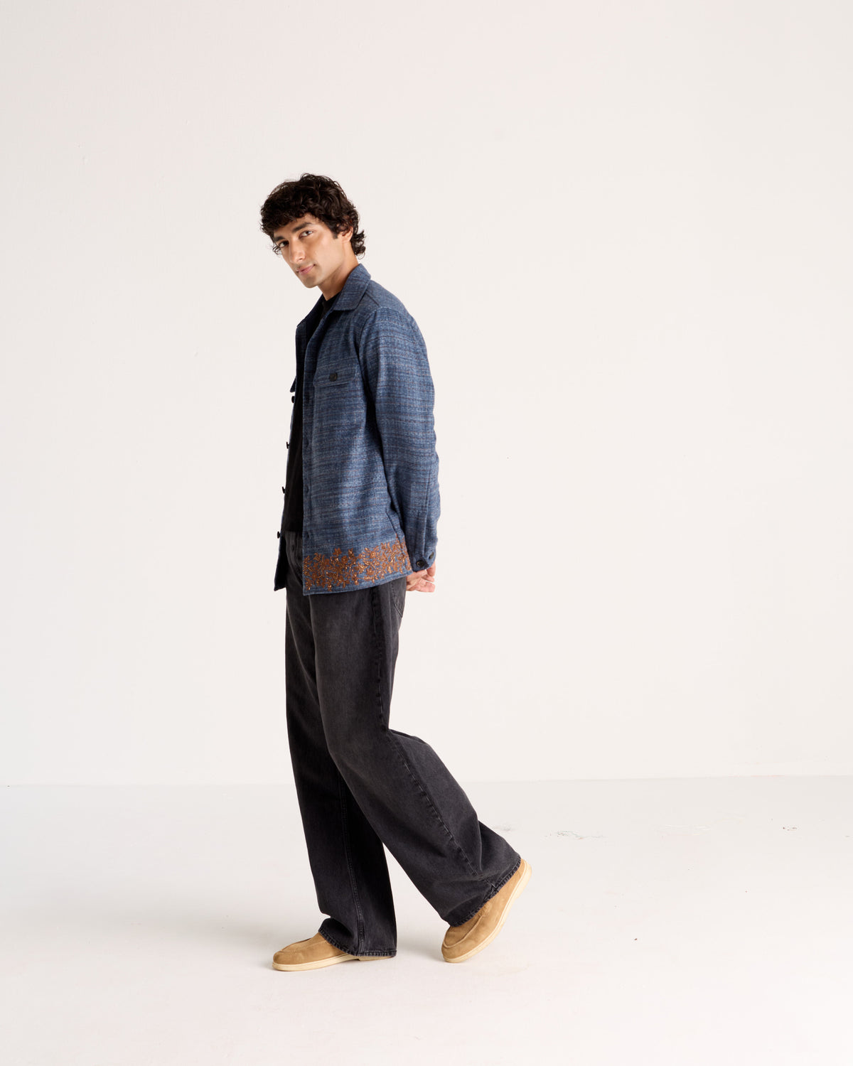 "Le Como" Hand-Embroidered Wool Overshirt