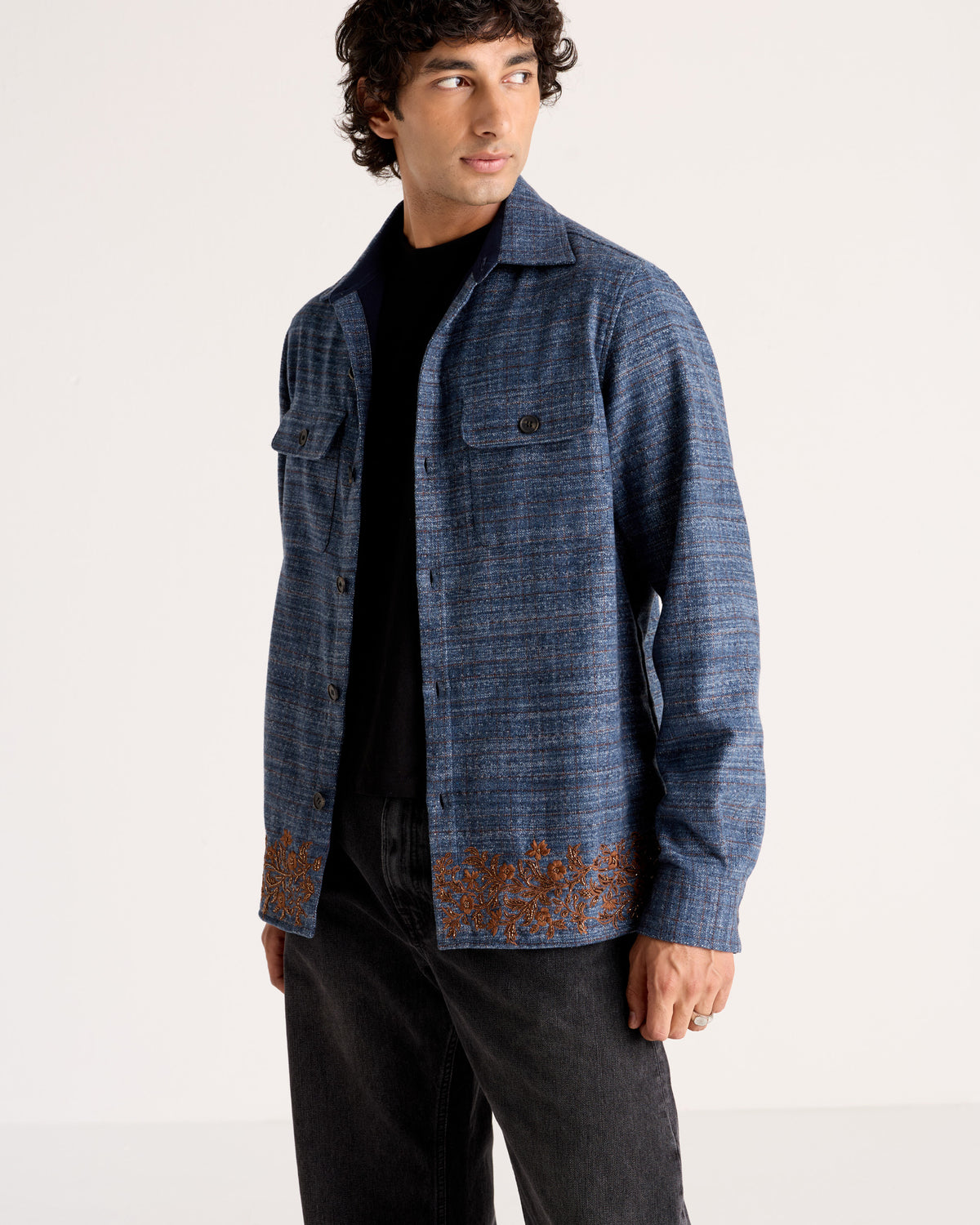 "Le Como" Hand-Embroidered Wool Overshirt
