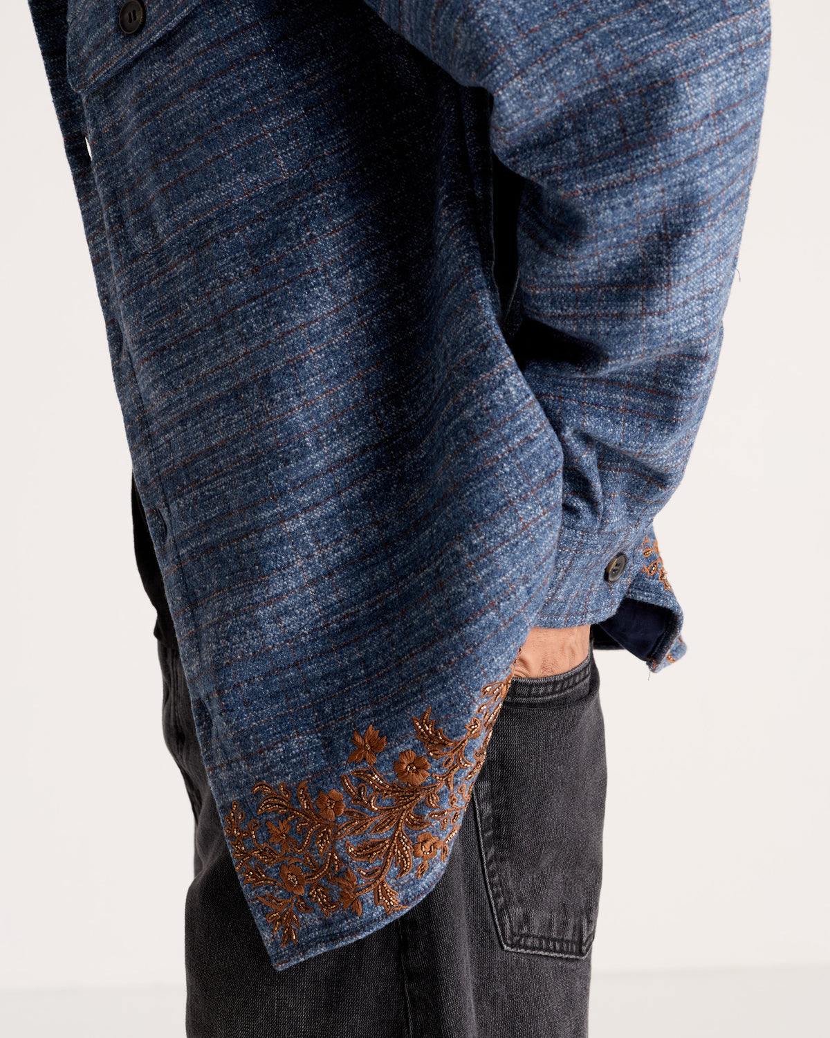 "Le Como" Hand-Embroidered Wool Overshirt