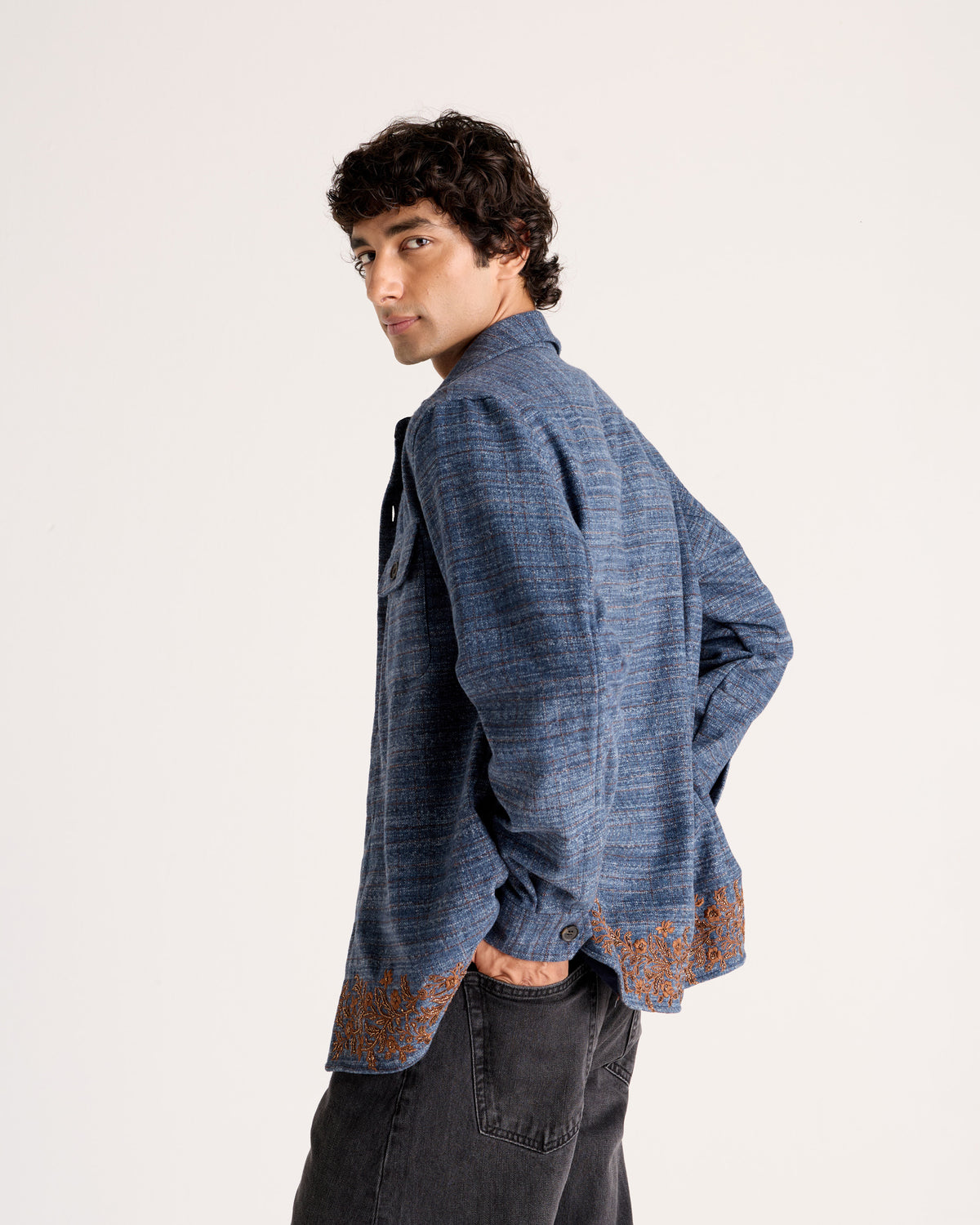"Le Como" Hand-Embroidered Wool Overshirt