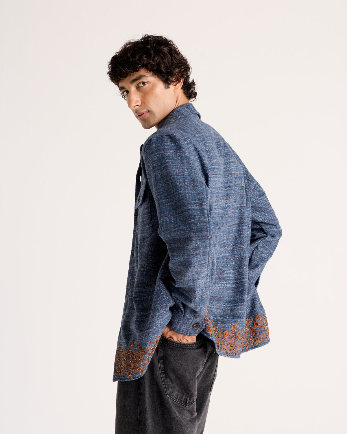 "Le Como" Hand-Embroidered Wool Overshirt