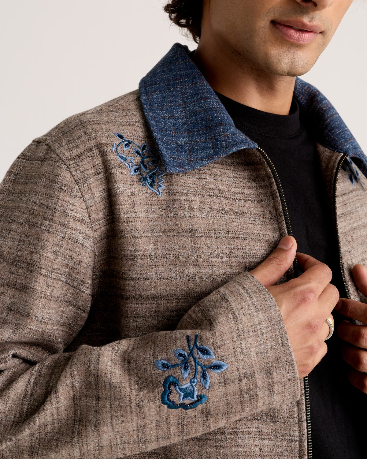 Le Matera Hand-Embroidered Wool Zip Jacket