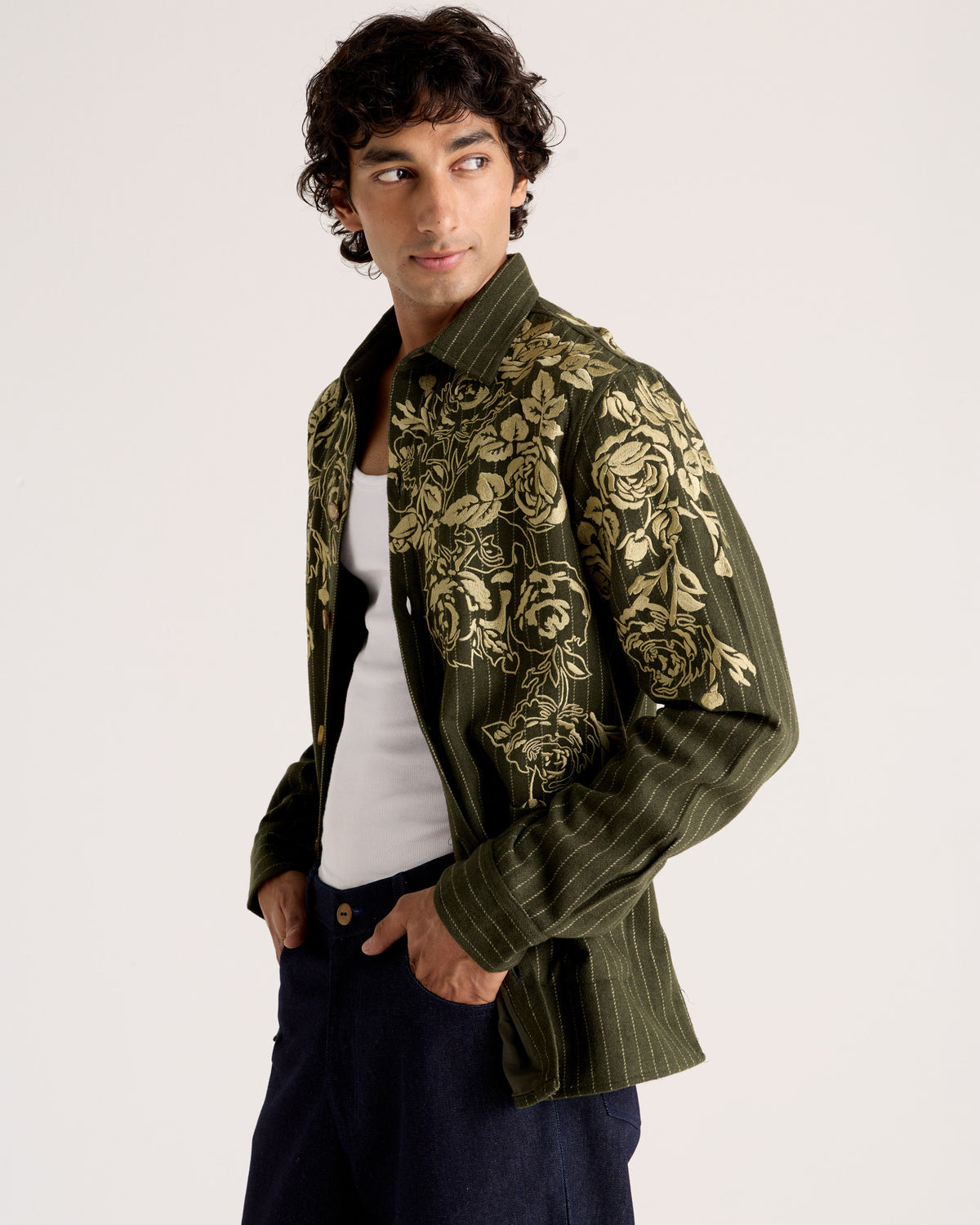 Le Verona Hand-Embroidered Wool Overshirt