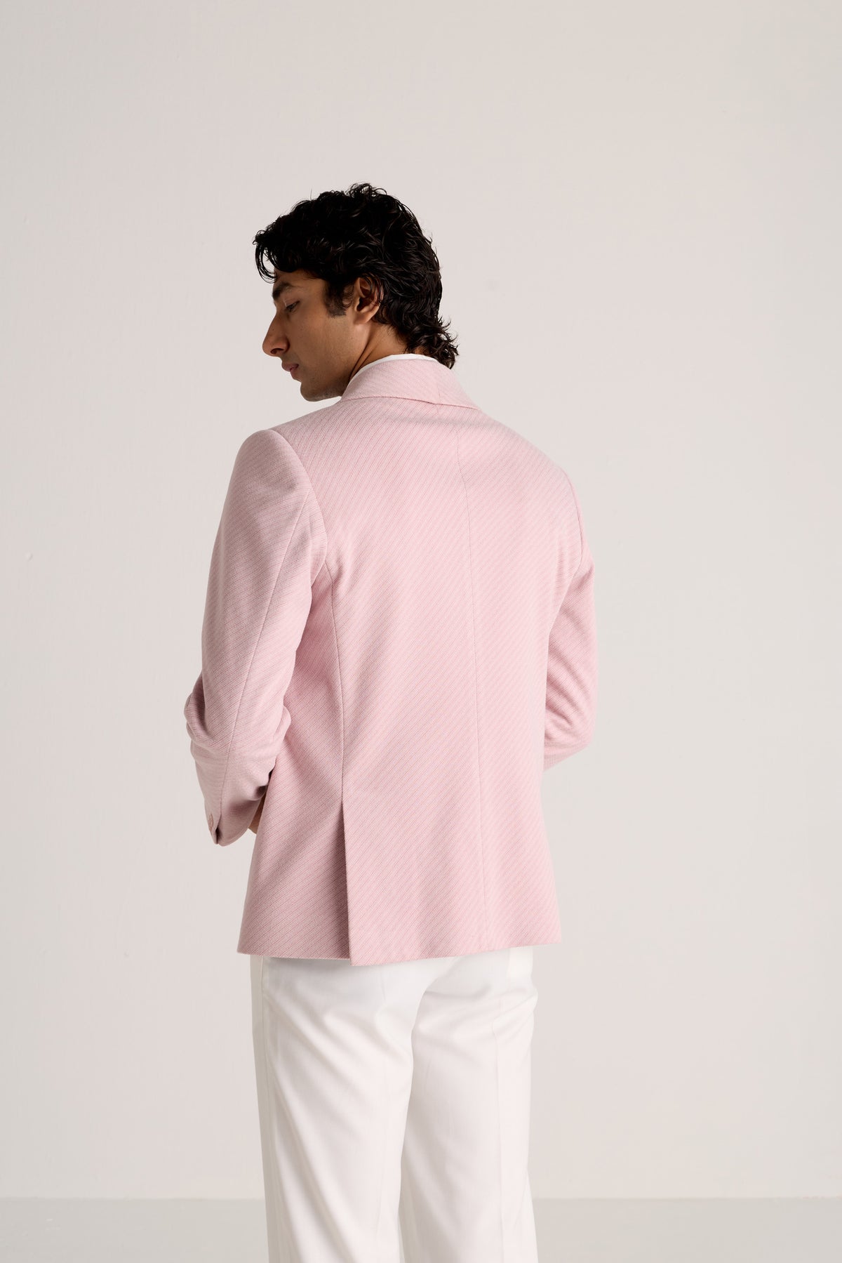 Blush Pink Textured Shawl Collar Blazer