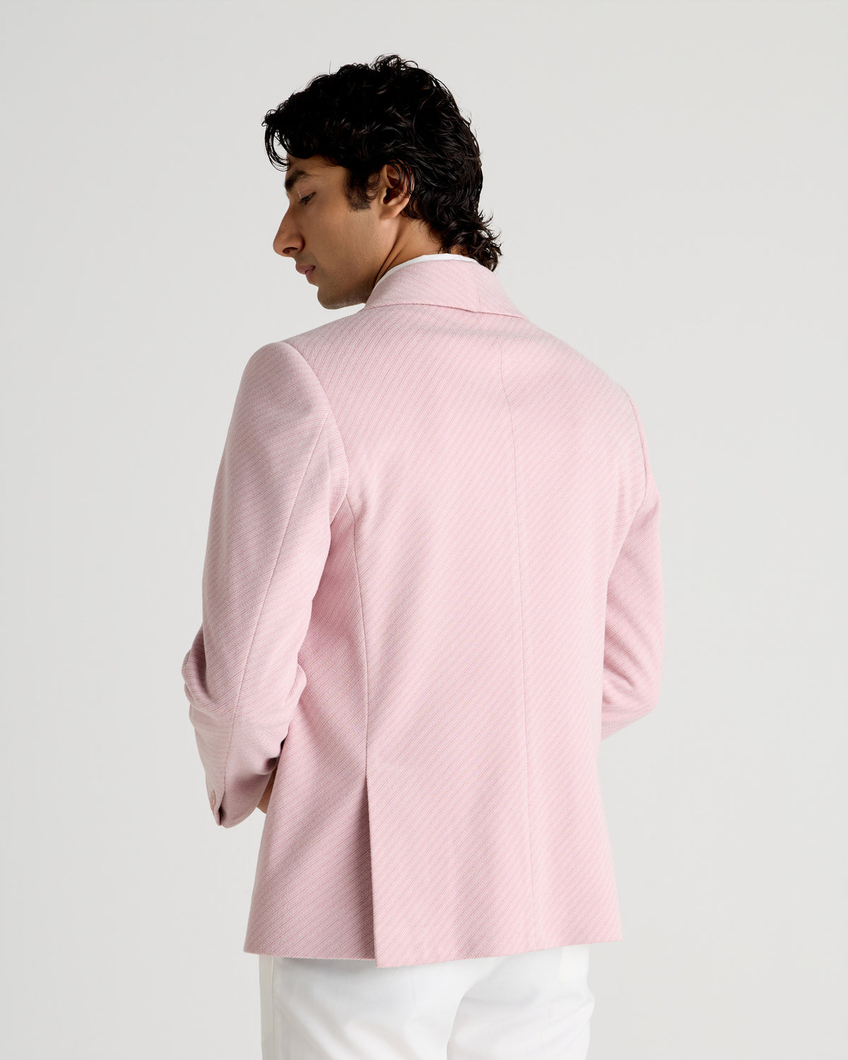 Blush Pink Textured Shawl Collar Blazer