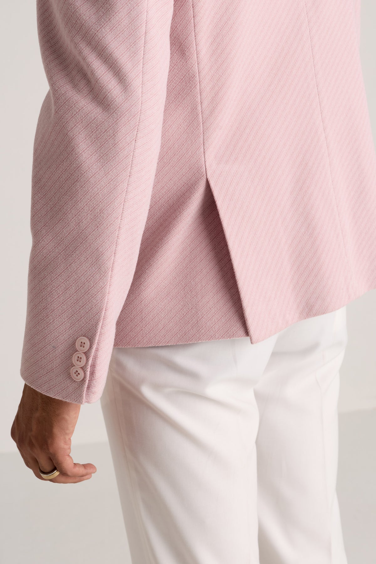 Blush Pink Textured Shawl Collar Blazer