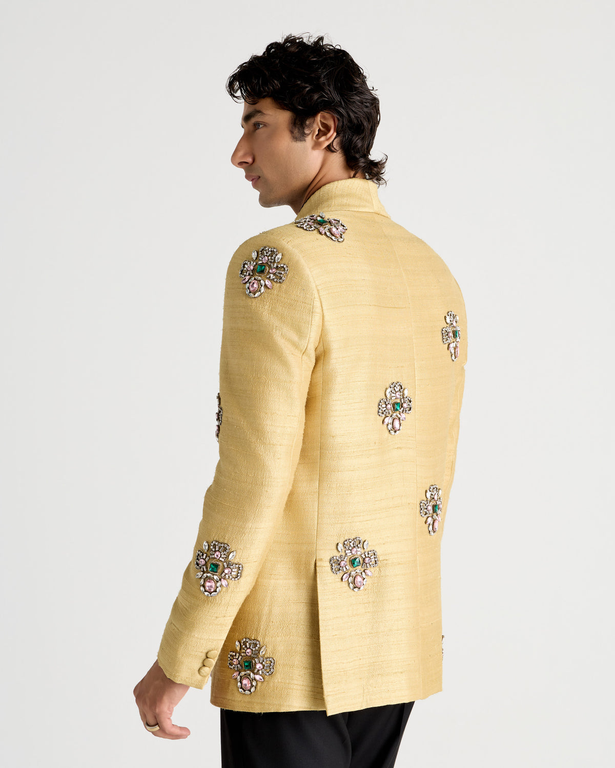 Antique Gold Hand-Embroidered Shawl Collar Blazer