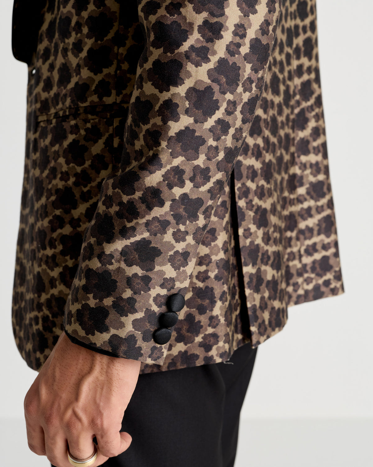 Bronze Floral-Patterned Shawl Collar Tuxedo Silk Blazer