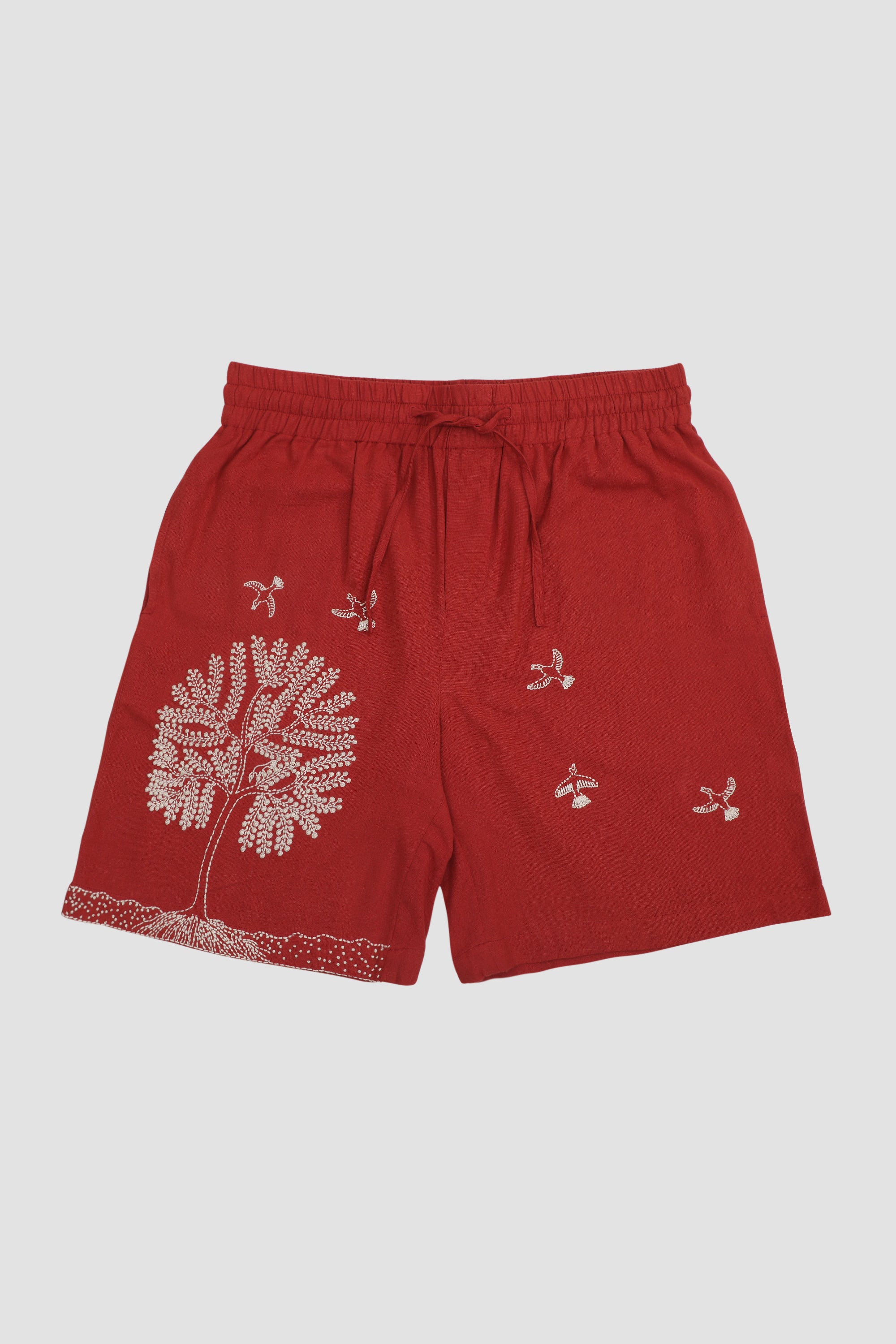 Tree of life embroidered shorts