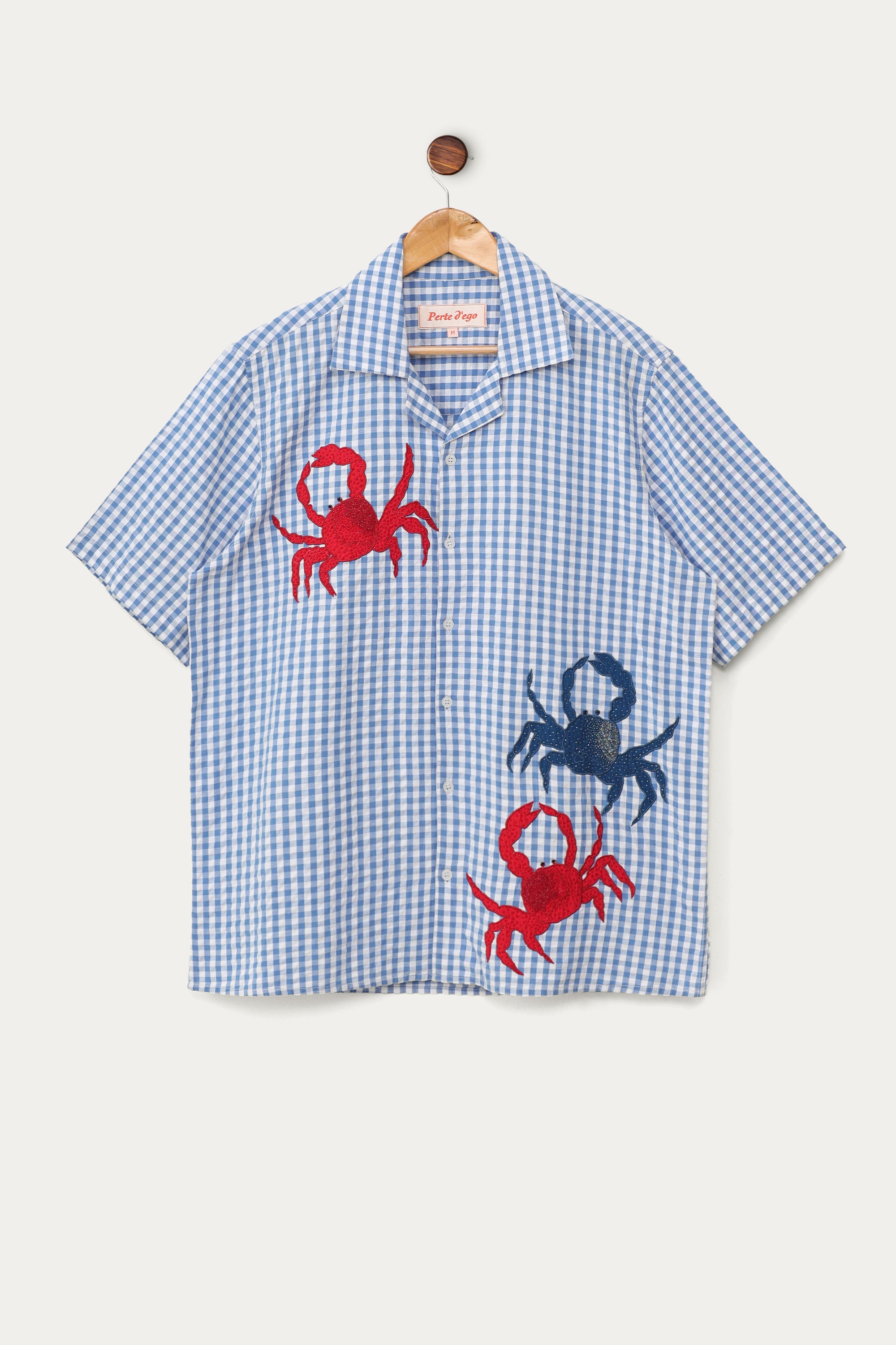 "Blue crab" hand embroidered shirt