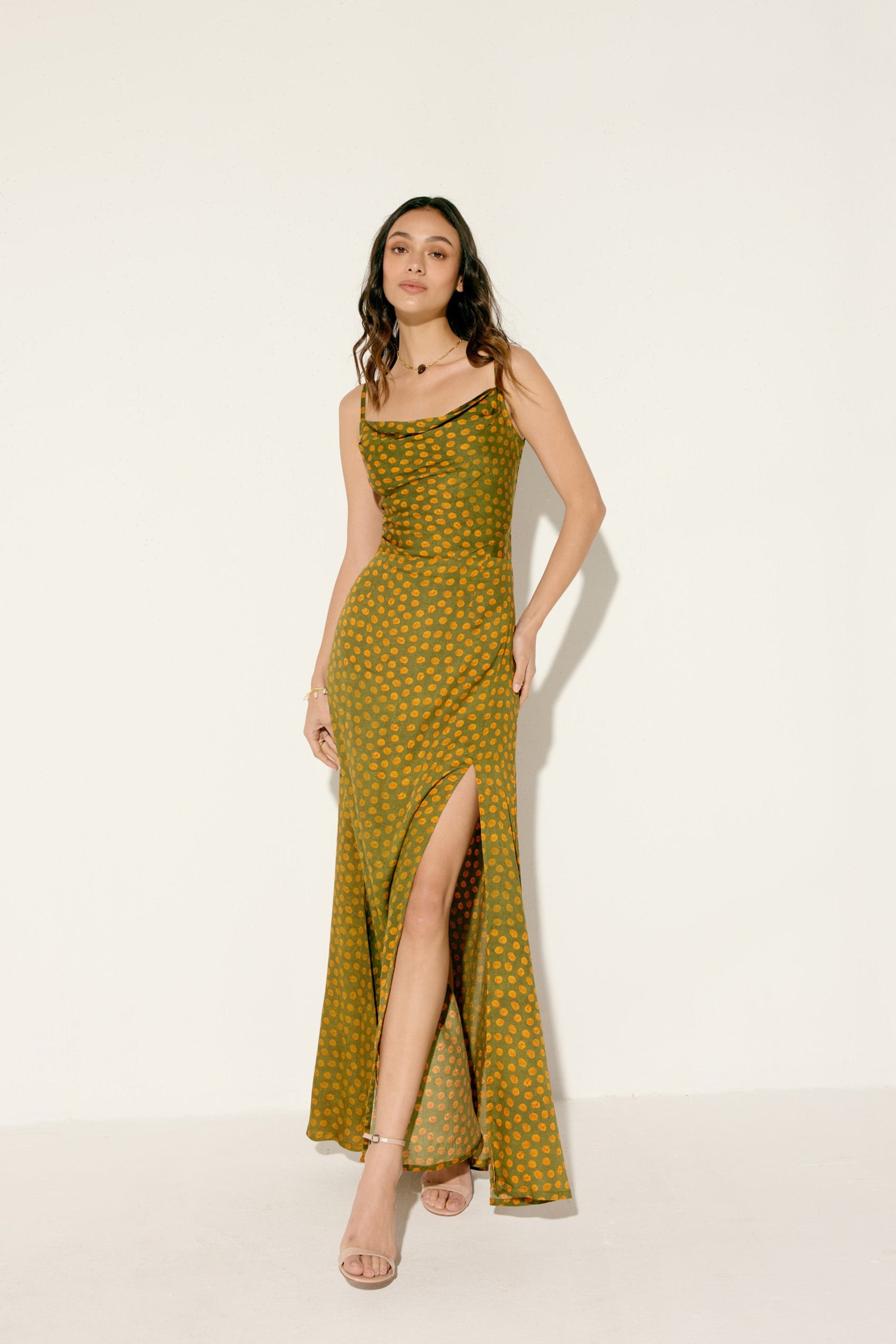 "Le Marigold" Pleated Cowl Aline Dress