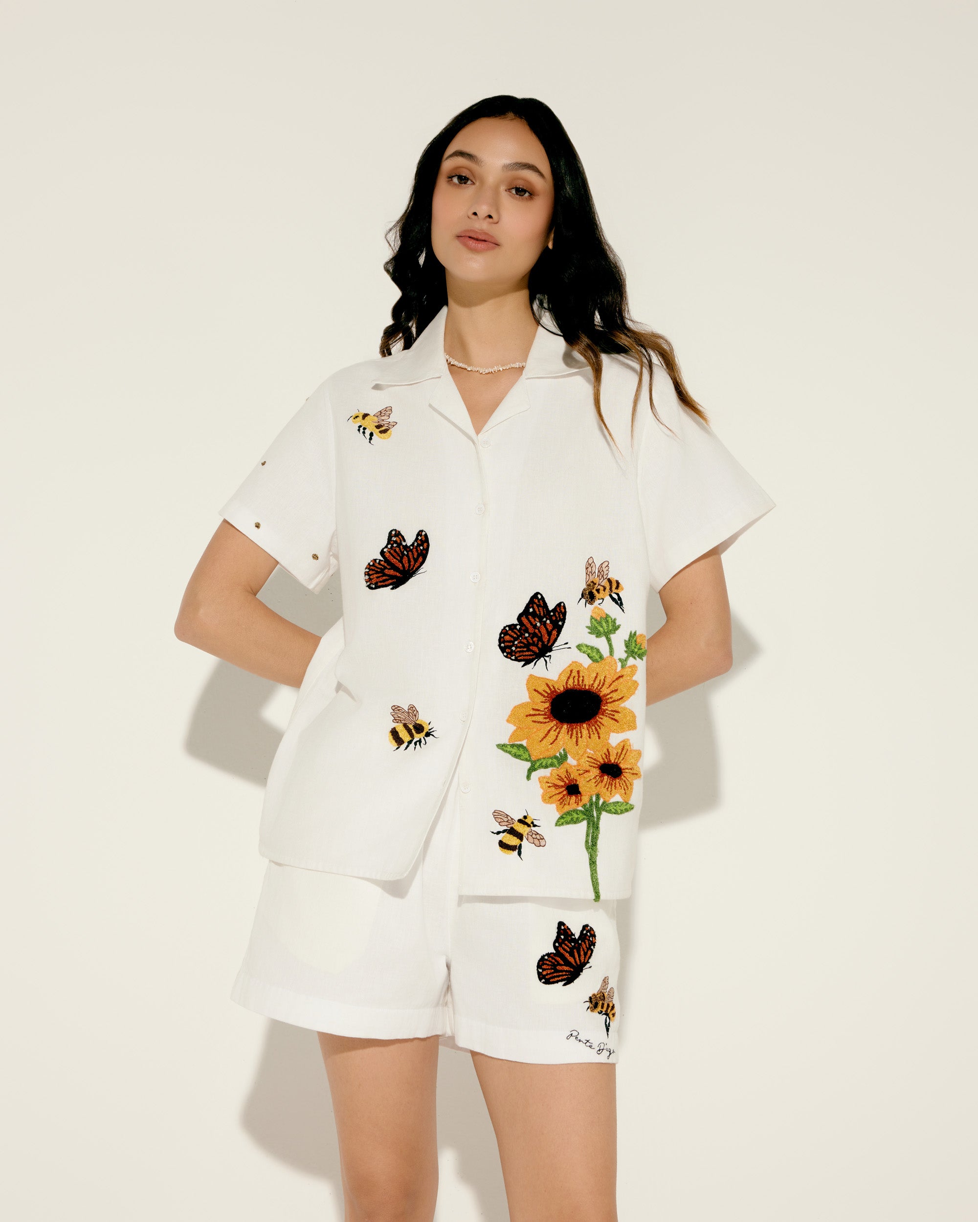Honeybee embroidered shorts