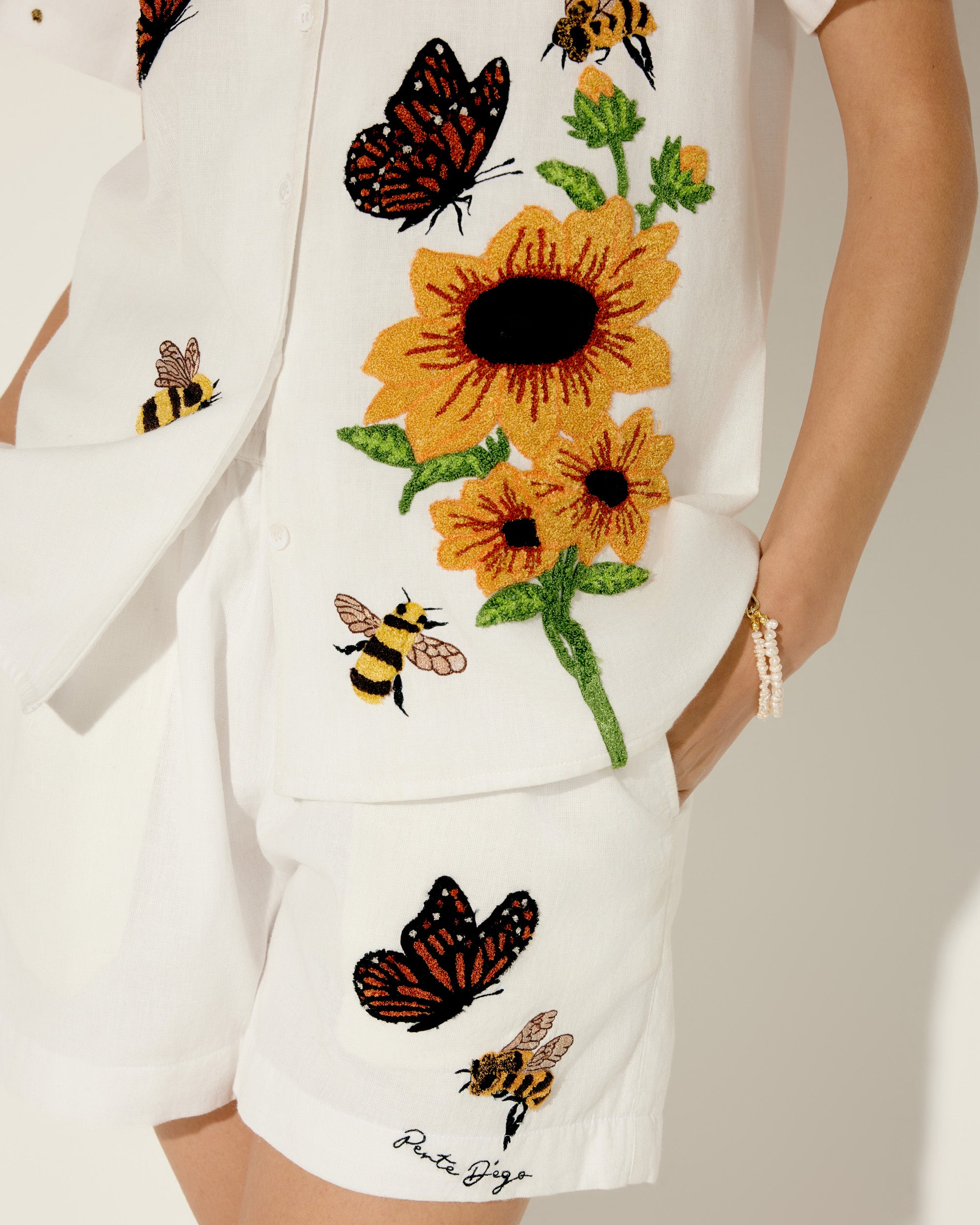 Honeybee embroidered shorts