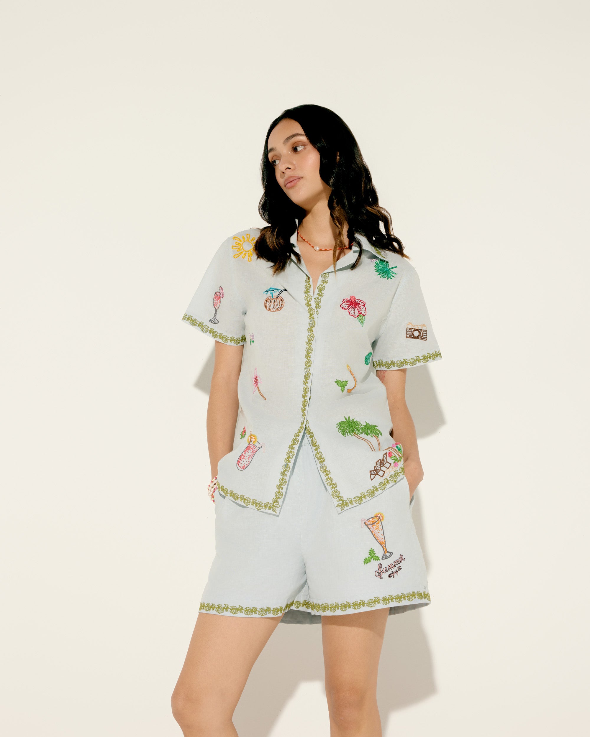 "Le Sundowner" hand embroidered shorts