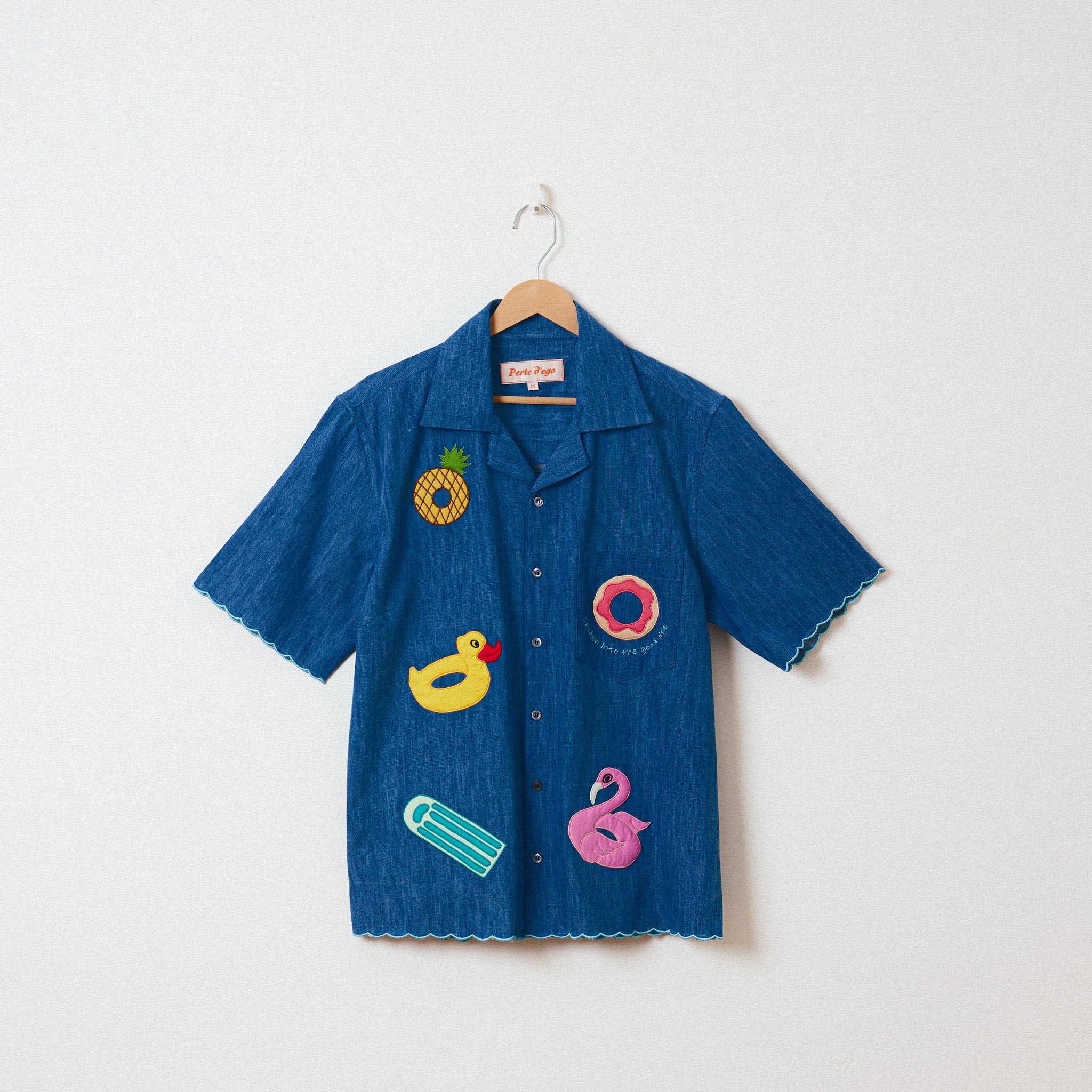 "Le Pool" hand embroidered shirt