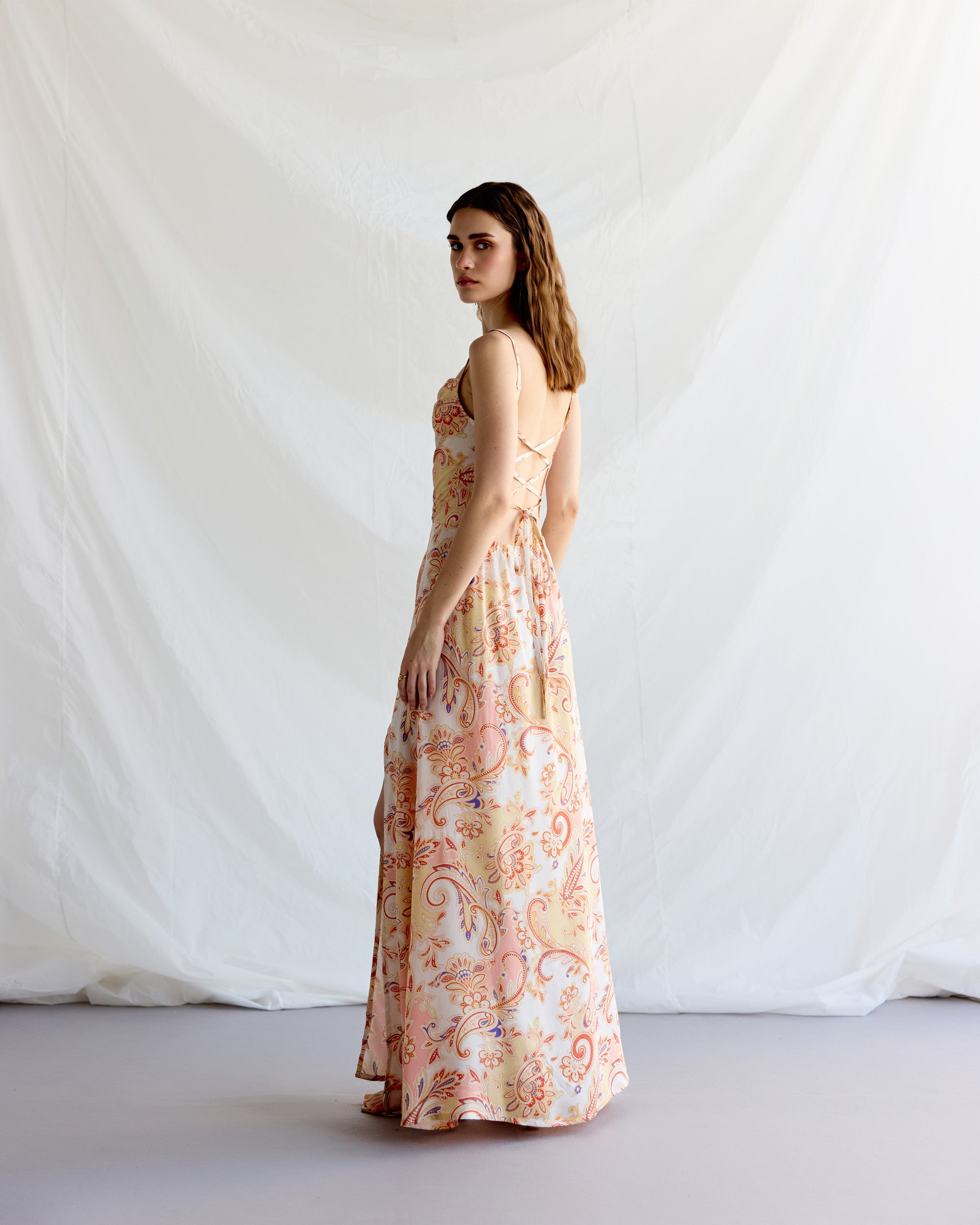 Royal paisley Pleated Cowl Aline Dress