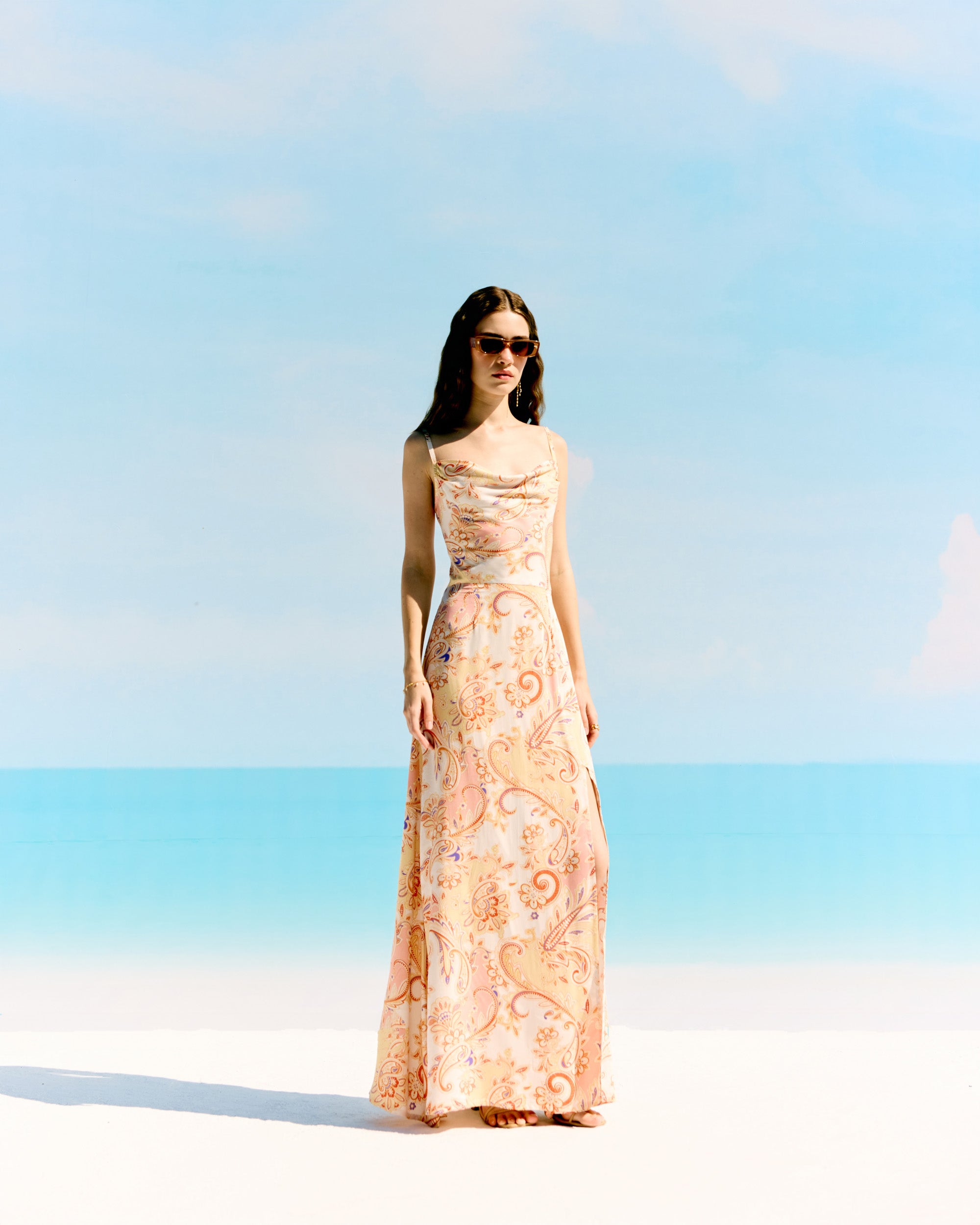 Royal paisley Pleated Cowl Aline Dress