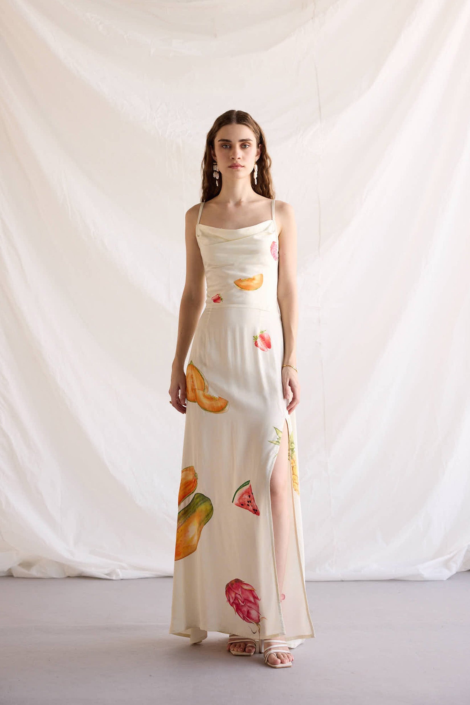 "Le Fruit" Pleated Cowl Aline Dress