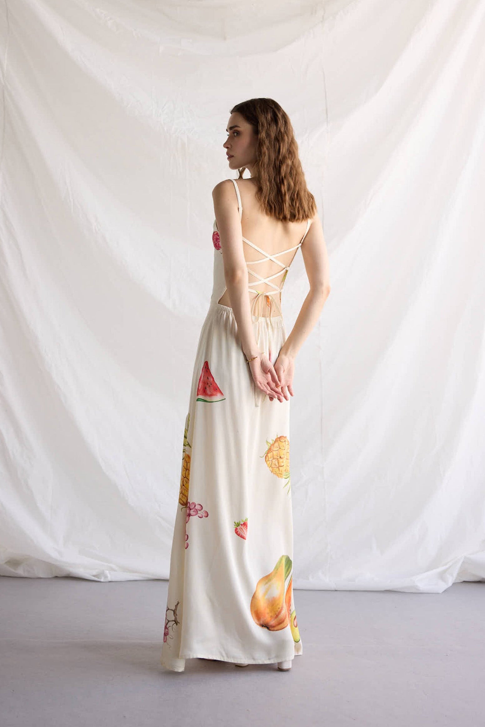 "Le Fruit" Pleated Cowl Aline Dress