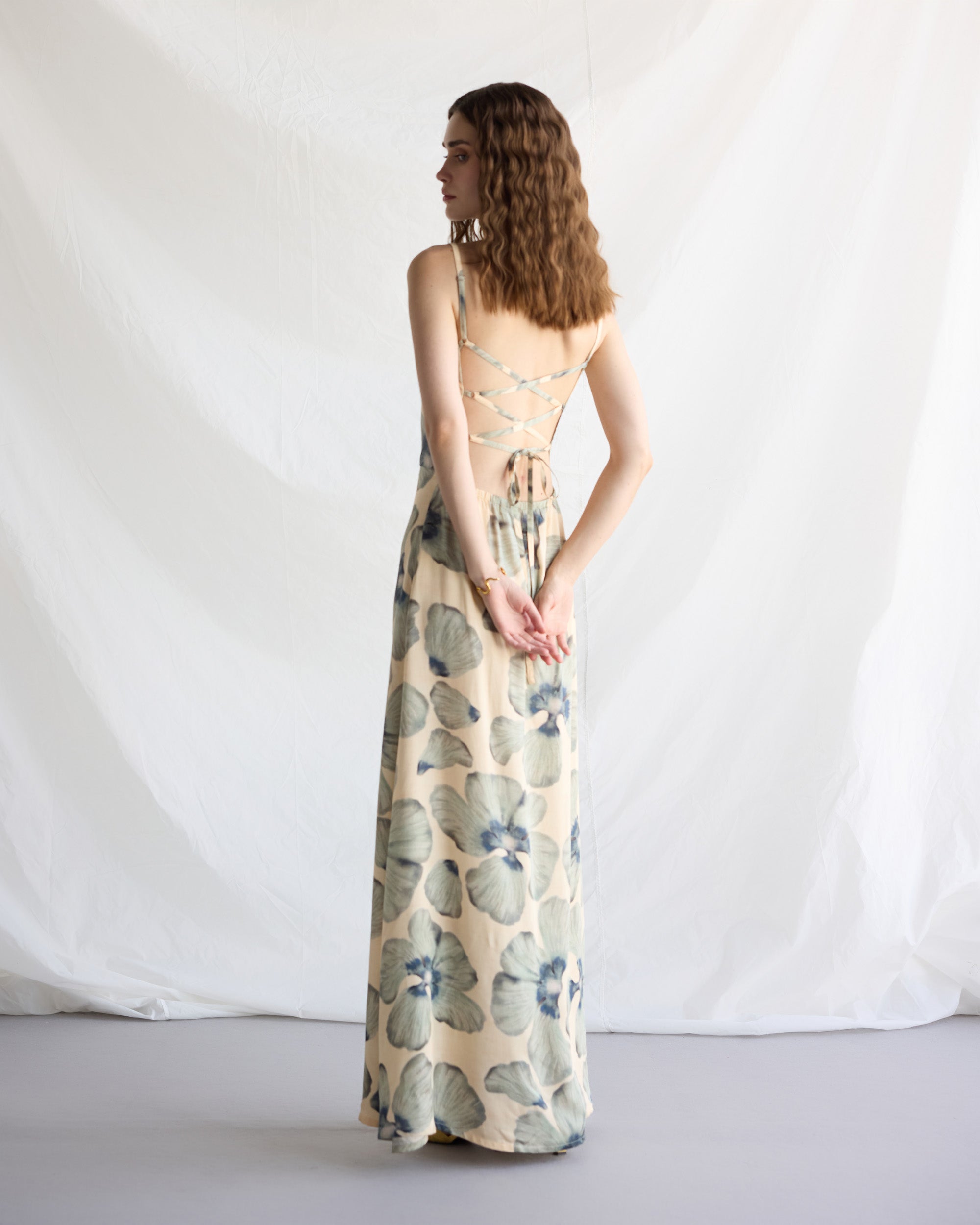 "Ocean Bloom" Pleated Cowl Aline Dress