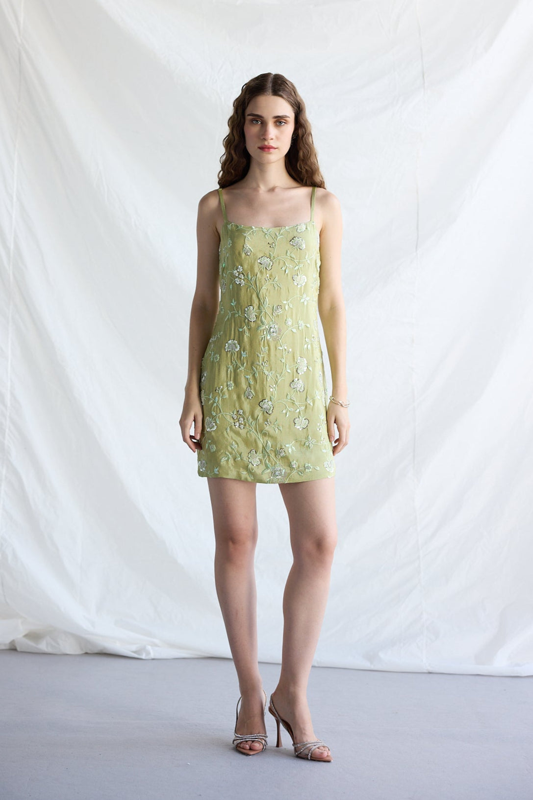 Botanical Embroidered Mini Slip Dress for Women by Perte Dego
