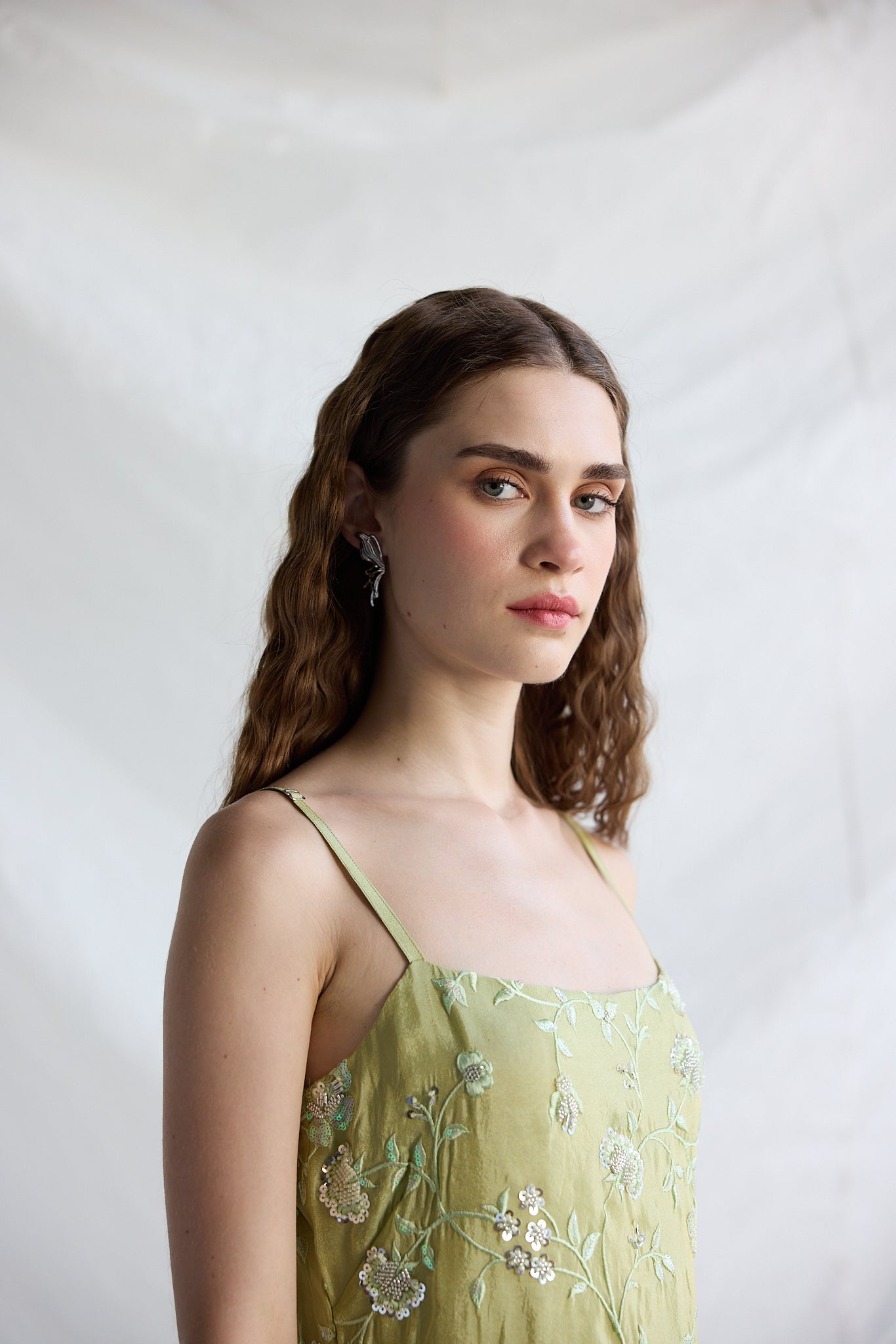 Botanical embroidered slip dress