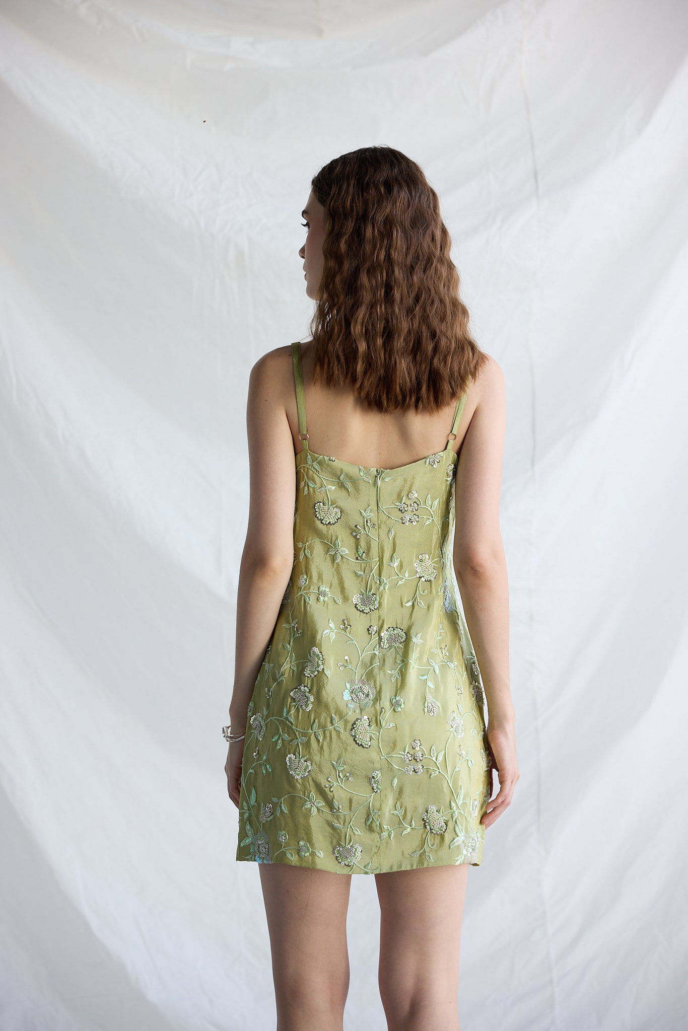 Botanical embroidered slip dress