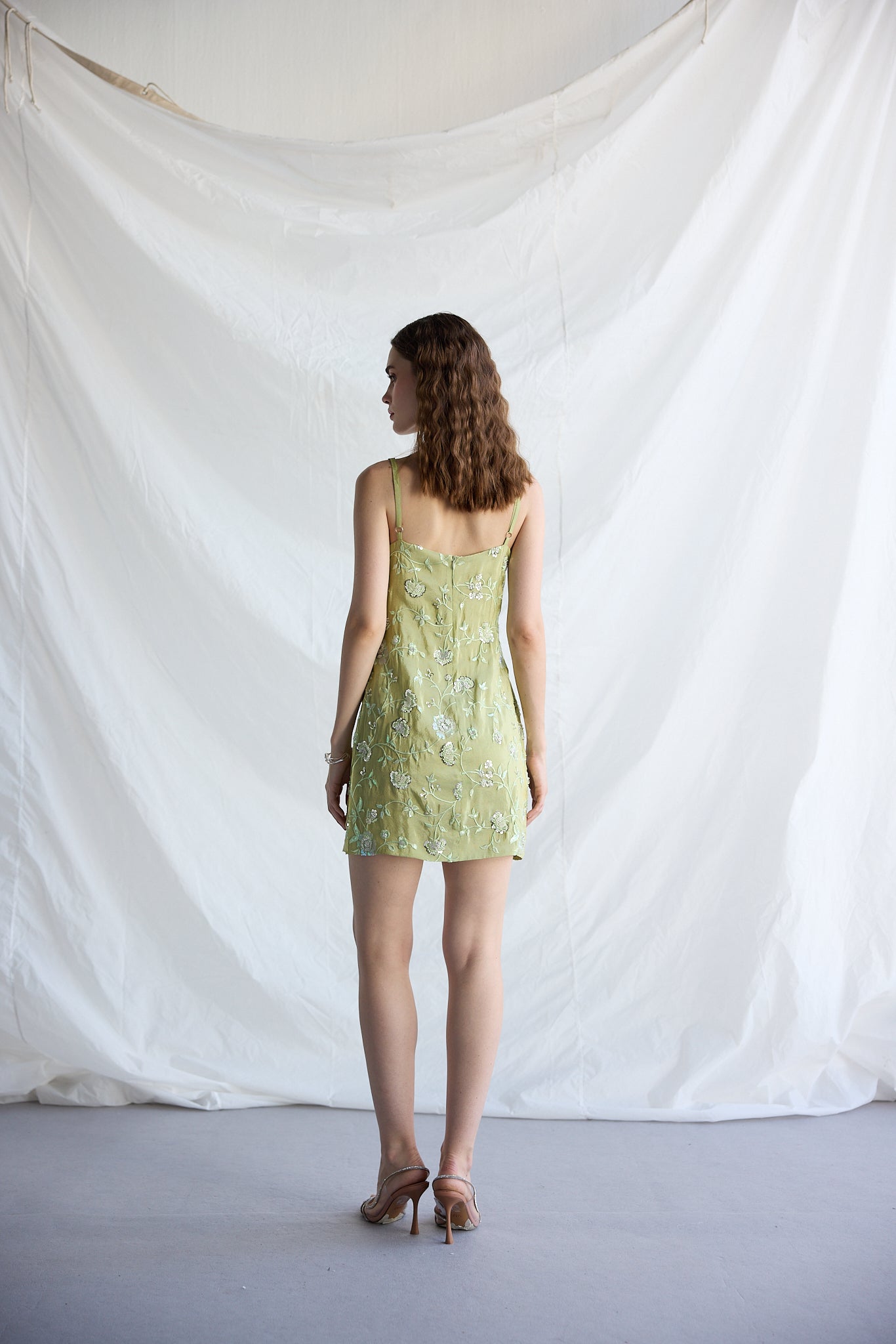 Botanical embroidered slip dress