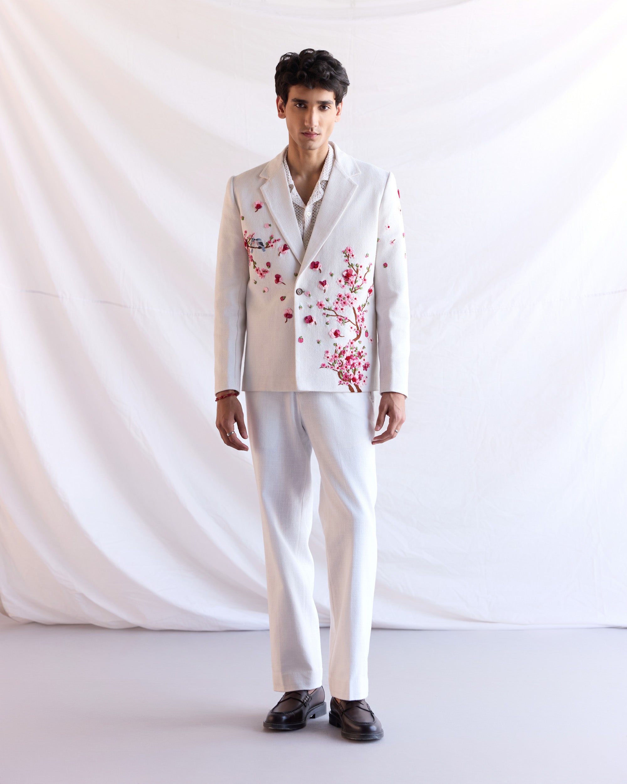 "Cherry blossoms" hand embroidered resort blazer