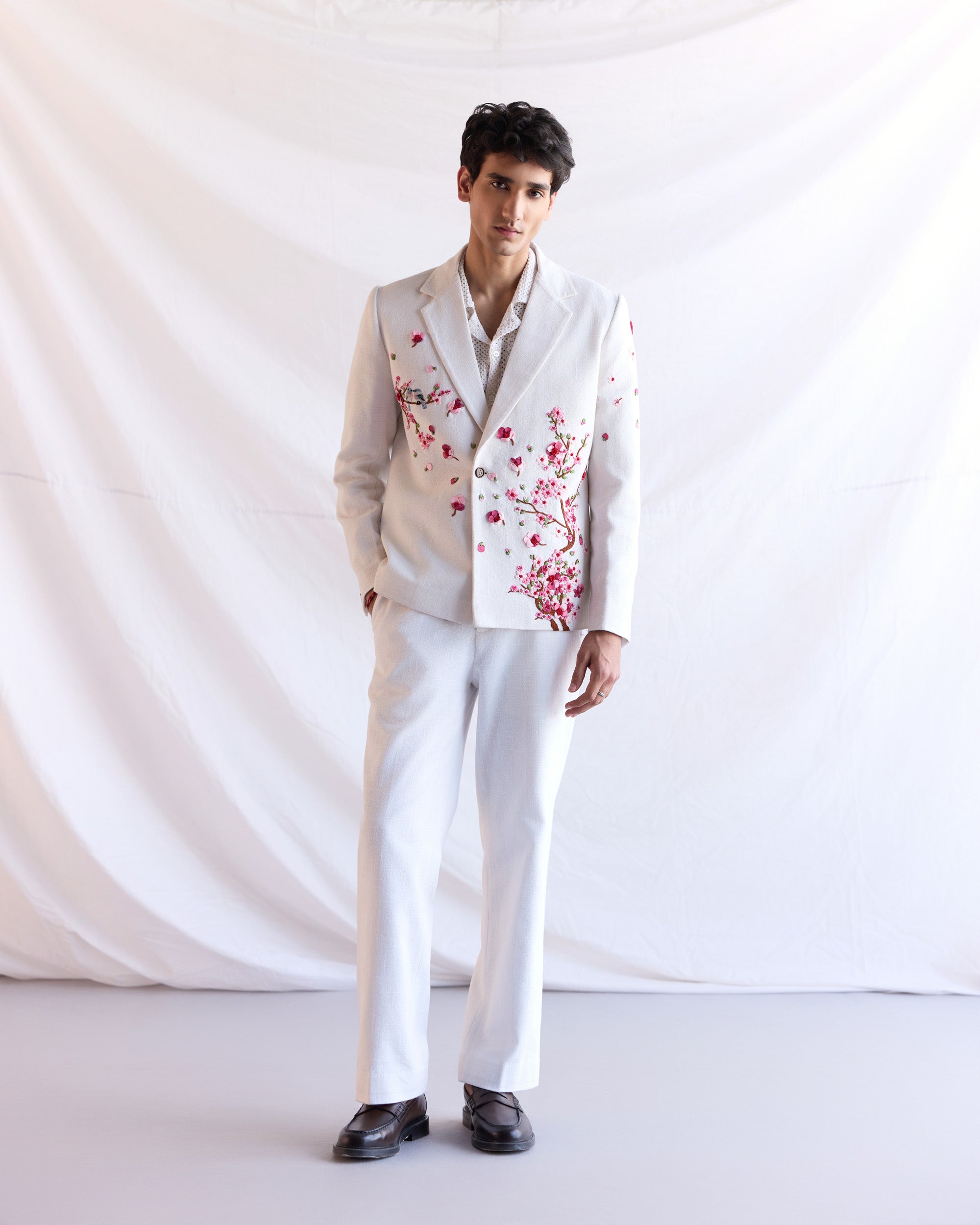 "Cherry blossoms" hand embroidered resort blazer
